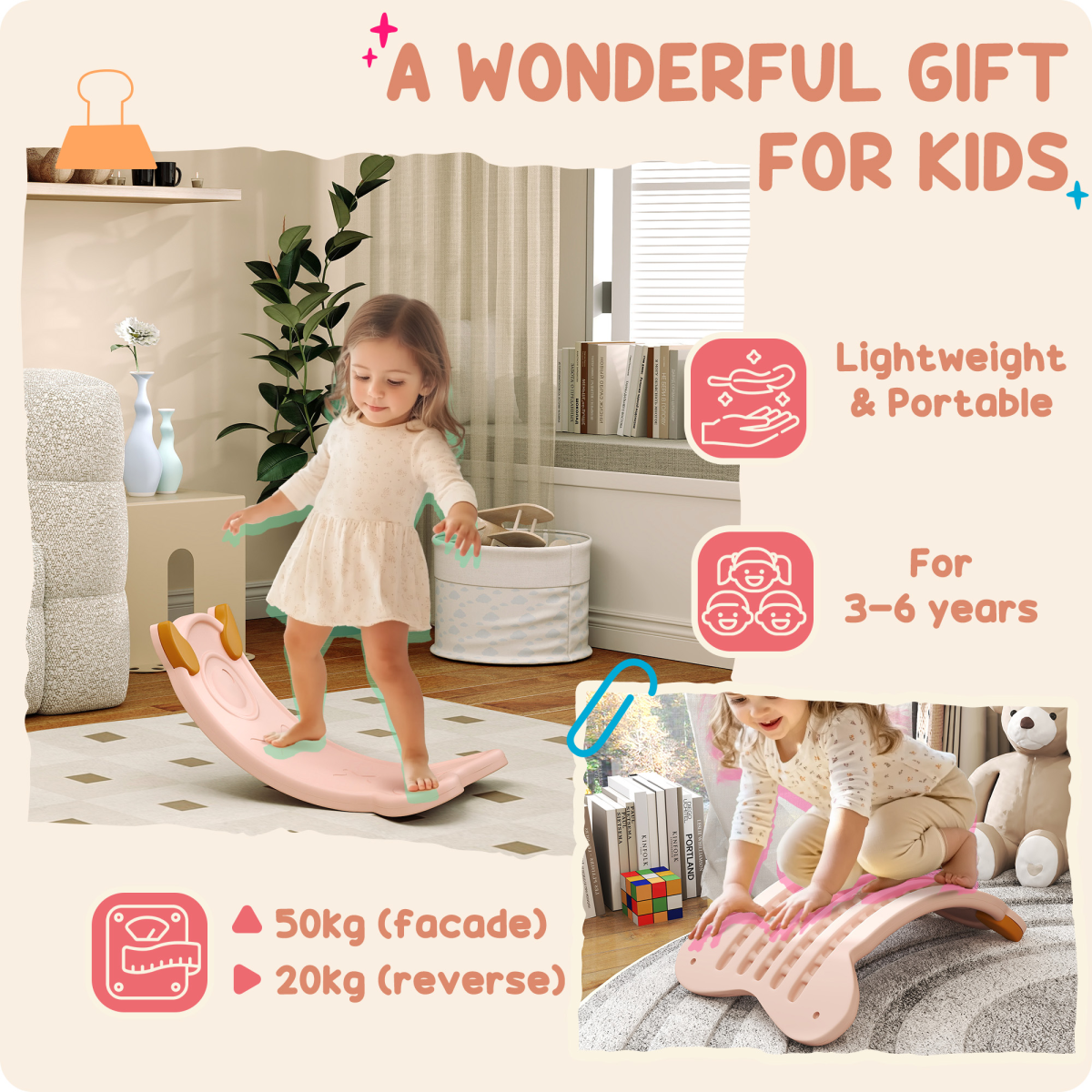 AIYAPLAY Balance Board for Kids – Balance Training & Sensory Play (Light Blue, Pink, Yellow)