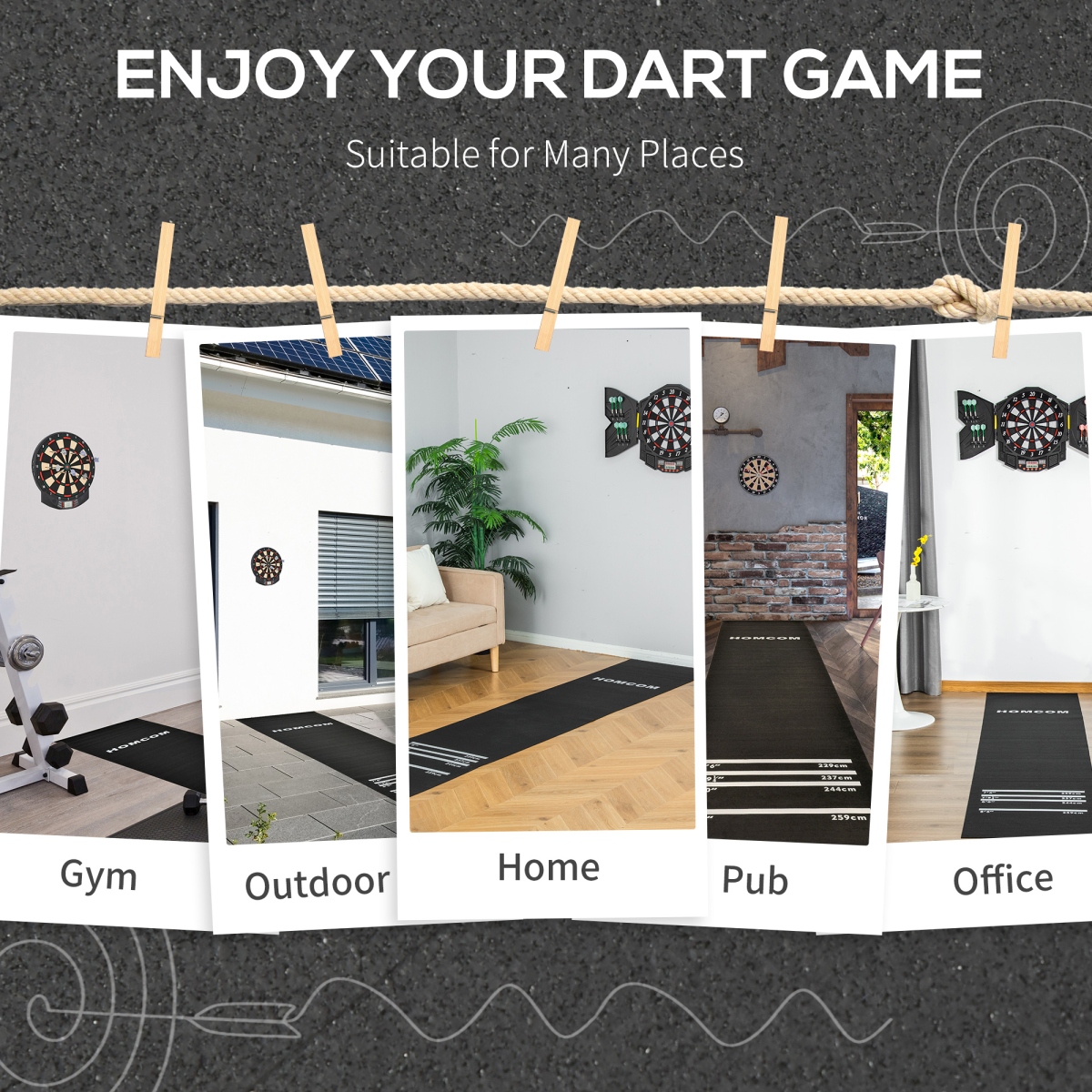 Professional Rubber Darts Mat with 4 Throwing Distances – Pub, Club & Home Use, Black
