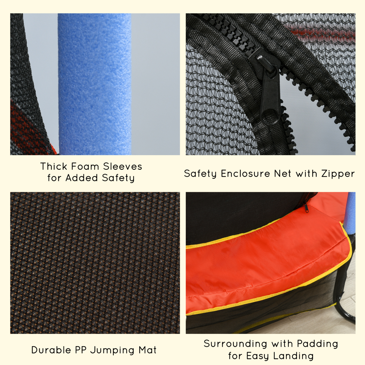 HOMCOM Kids Trampoline with Enclosure Net and Zipped Door, Ages 3-10