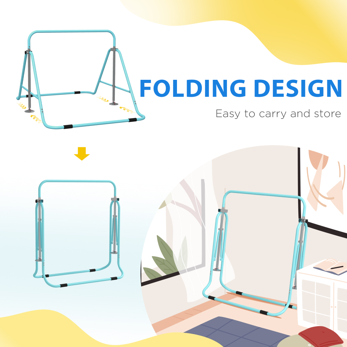 Adjustable Kids Gymnastics Bar - Foldable Training Bar for Young Athletes, Light Blue