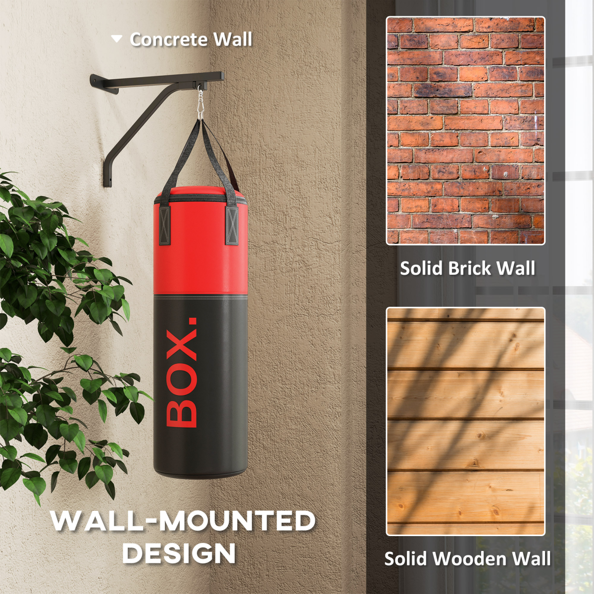 Unfilled Punch Bag with Boxing Gloves & Wall-Mounted Bracket