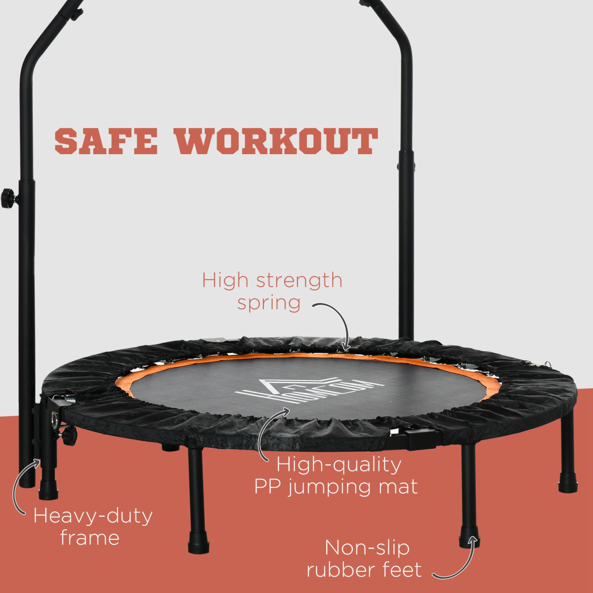 Portable 40" Foldable Mini Fitness Trampoline with Adjustable Handle - HOMCOM - All Round Fitness