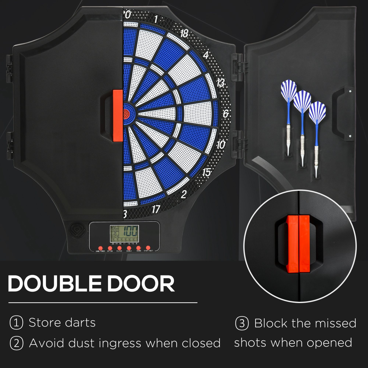 Electronic Dart Board Set with Cabinet – 31 Games, Up to 8 Players, LCD Display