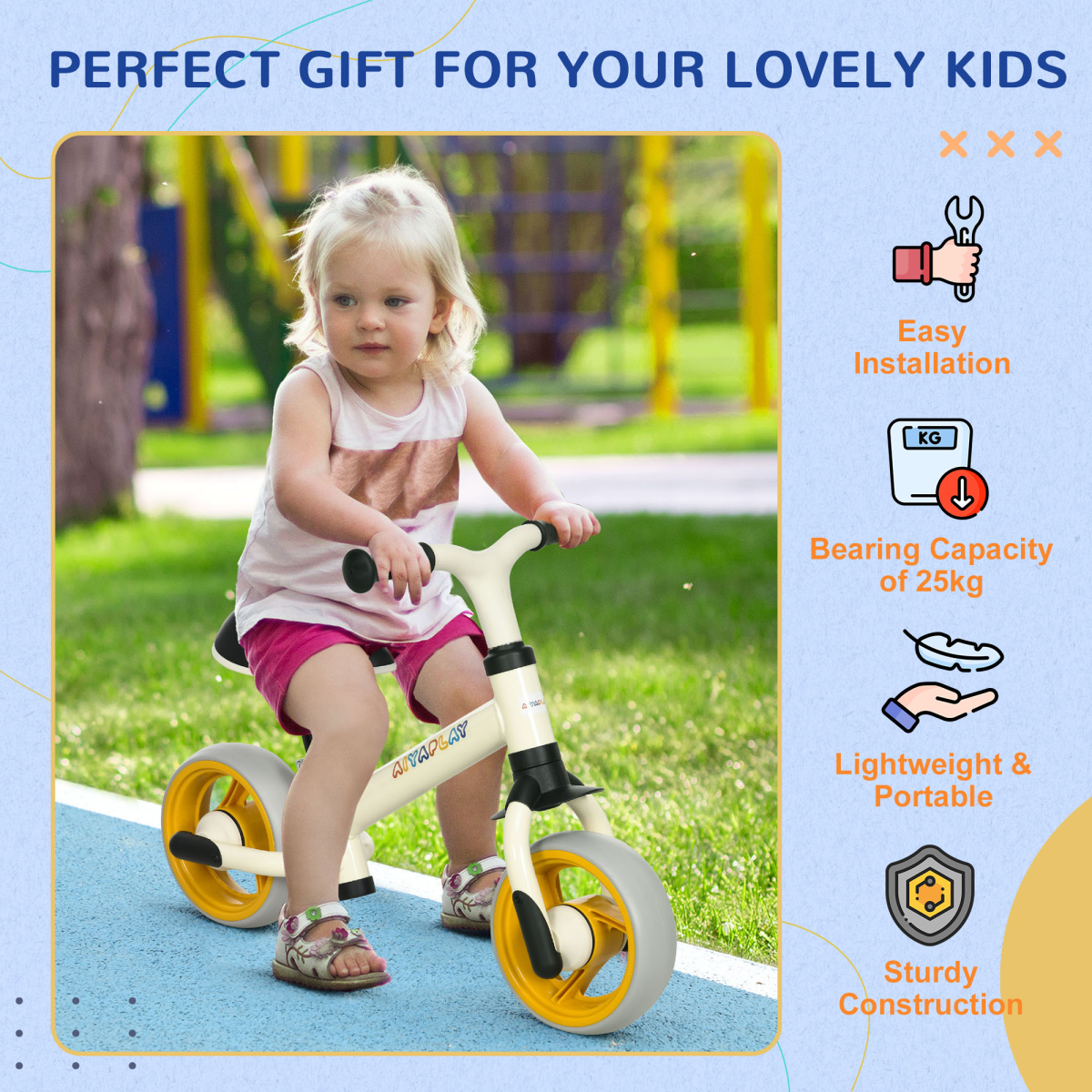 8" Baby Balance Bike with Adjustable Seat & Puncture-Free EVA Wheels – Orange/White - All Round Fitness