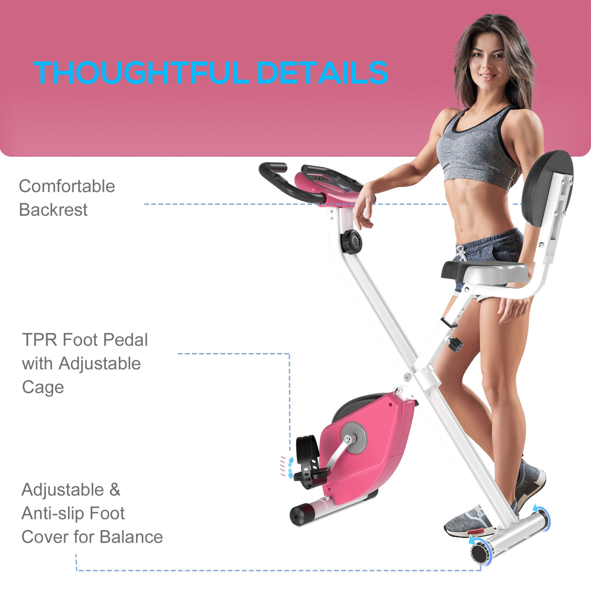 HOMCOM Magnetic Resistance Exercise Bike – Foldable Fitness Cycle with LCD Monitor & Adjustable Seat (Pink) - All Round Fitness