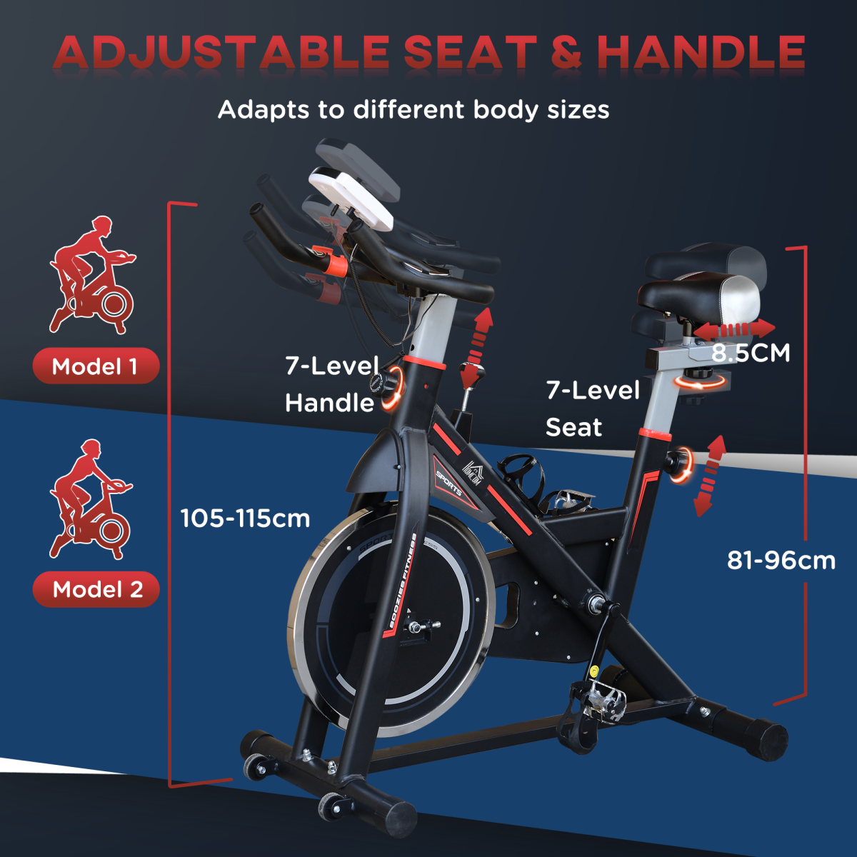 HOMCOM 8kg Flywheel Exercise Bike – Racing-Style Cardio Trainer with Adjustable Resistance & LCD Monitor - All Round Fitness