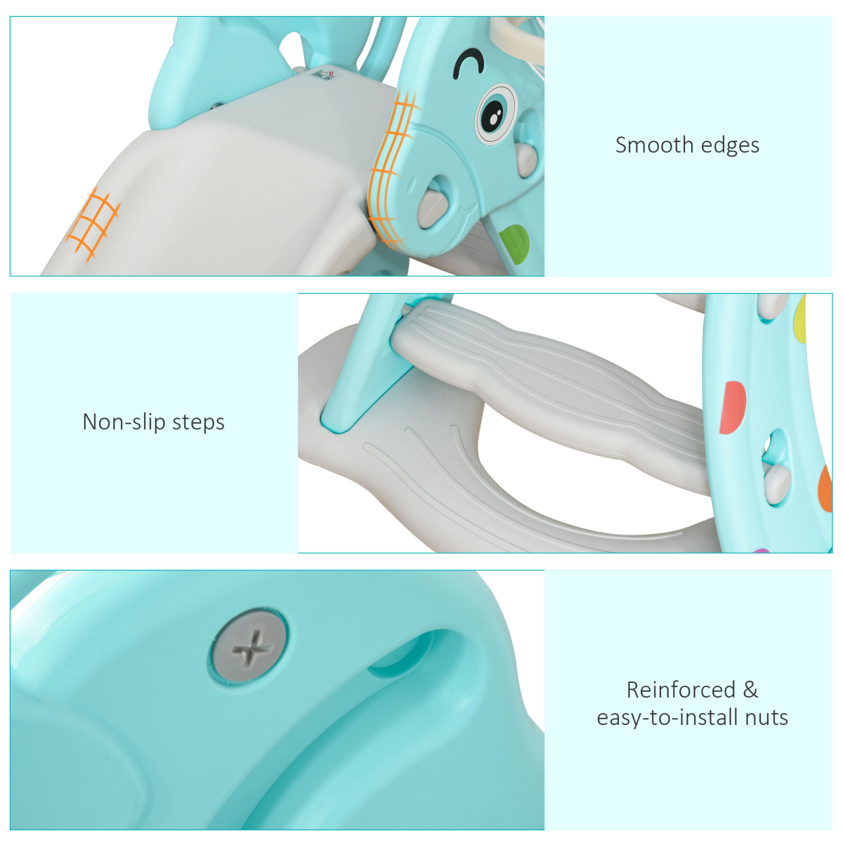 AIYAPLAY 2-in-1 Toddler Slide with Basketball Hoop, Foldable Indoor Playset – Deer Blue, 18 Months–4 Years