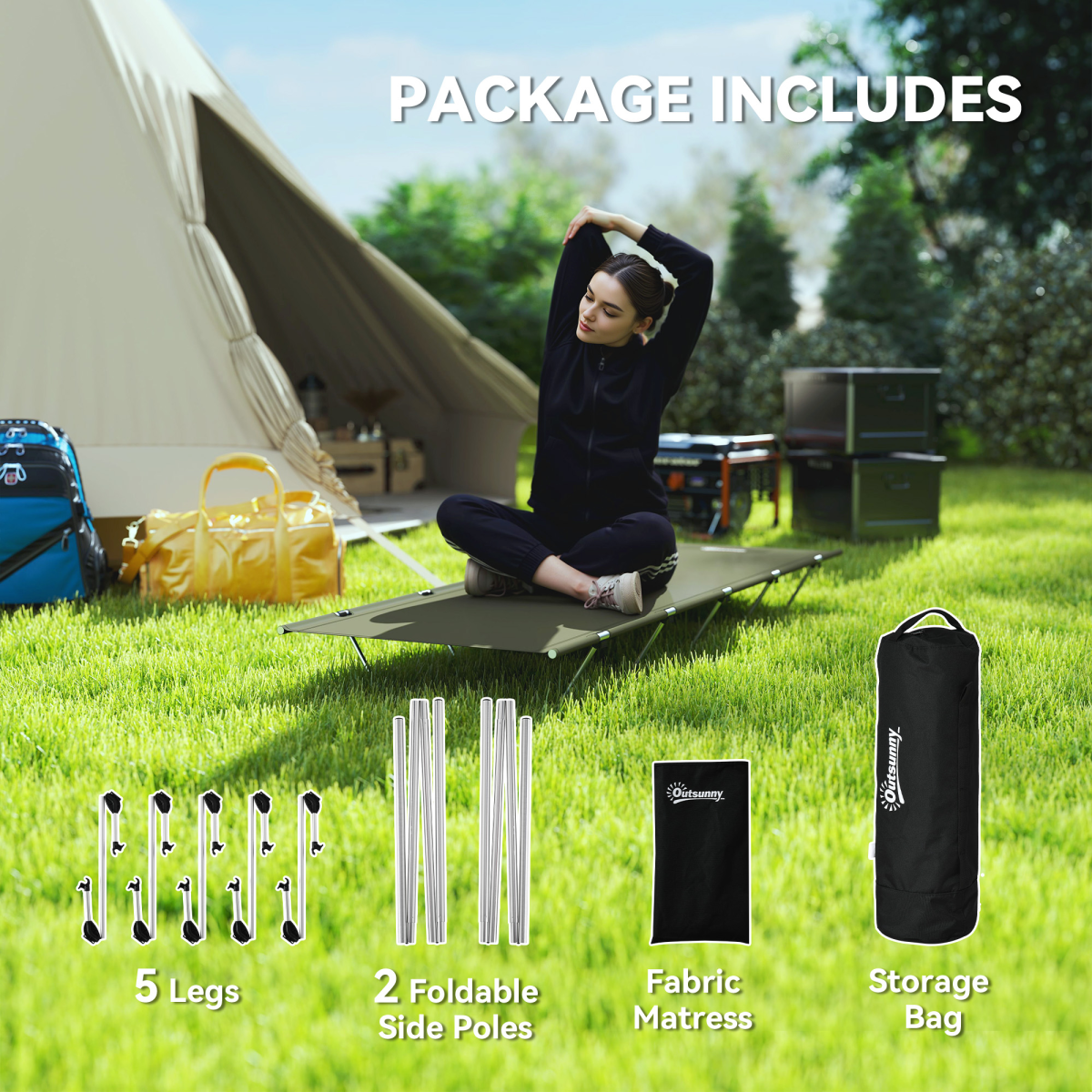 Folding Camping Bed with Carry Bag, Lightweight Portable Cot – Dark Green