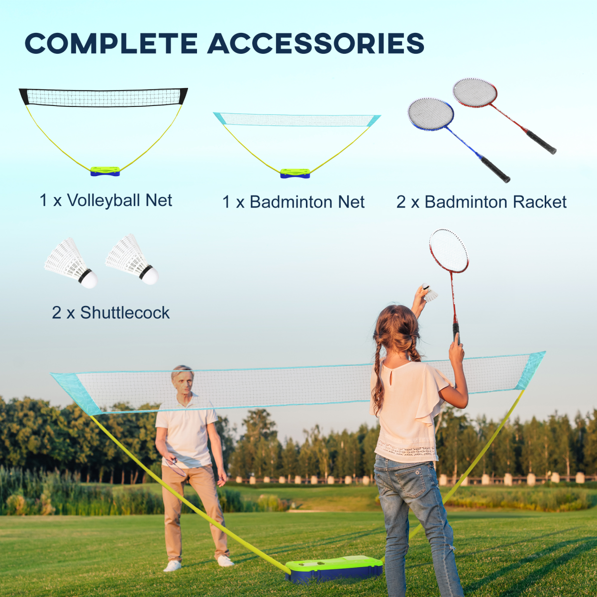 SPORTNOW Portable Badminton & Volleyball Set with Net, Rackets, Shuttlecocks & Carry Case