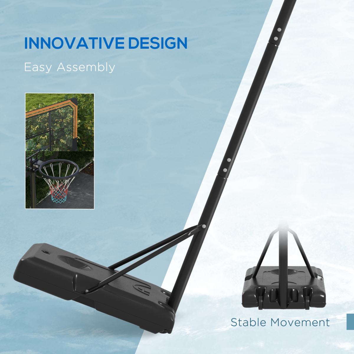 Basketball Backboard Hoop Net Set with Wheels, 182–213cm, Black