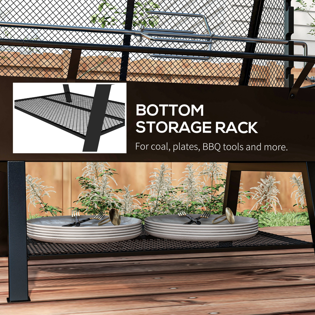 3-in-1 Outdoor BBQ Grill, Rotisserie & Fire Pit with Mesh Cover