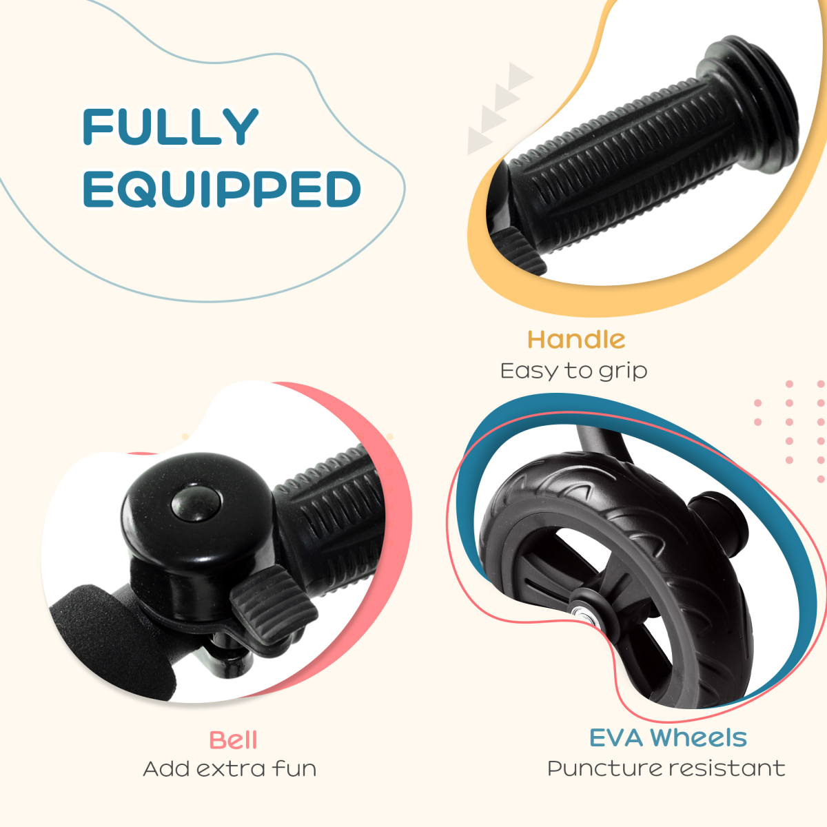 Toddler Tricycle Ride-On Trike with Adjustable Seat & Bell – 3-Wheel Kids Bike 18+ months  (Black)