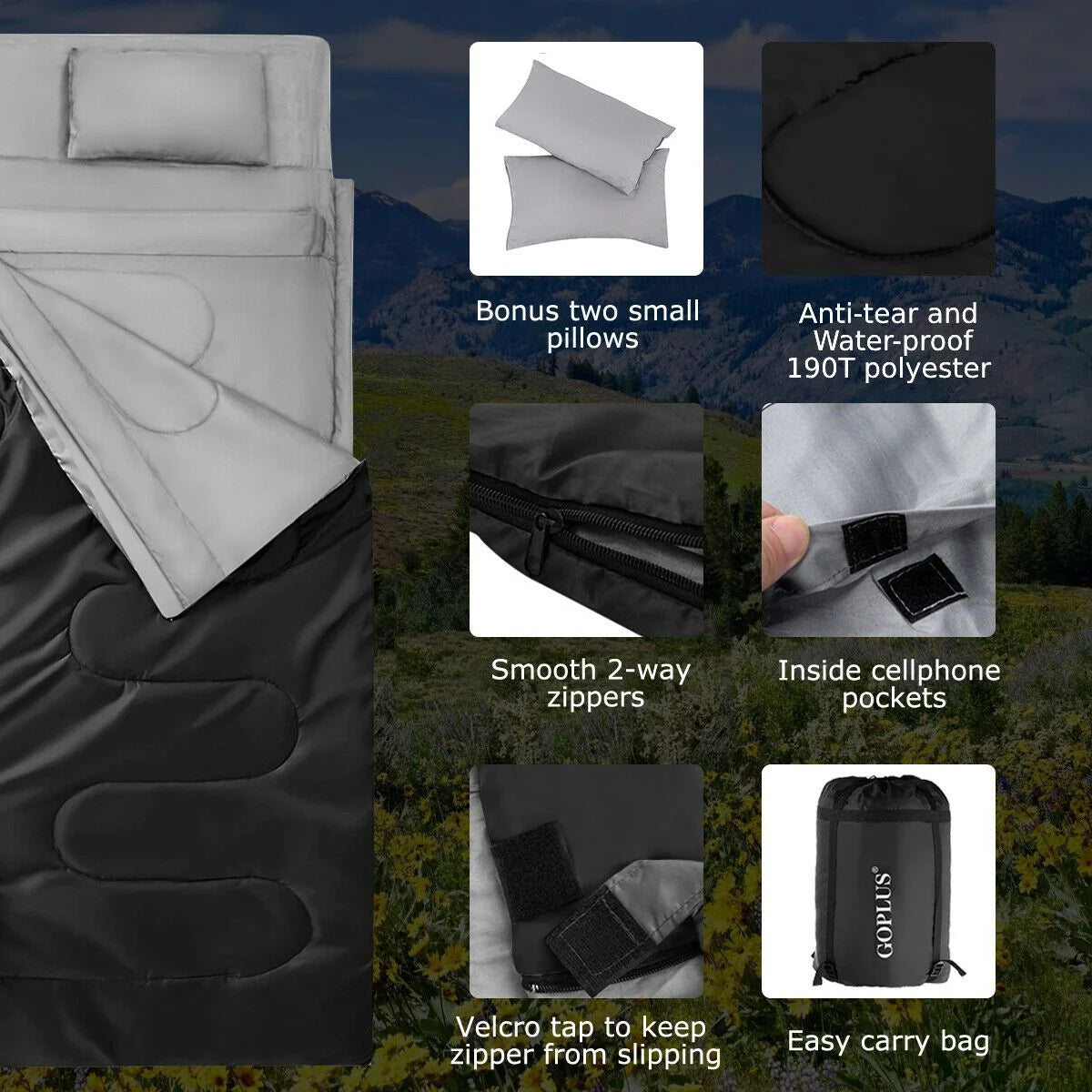 Extra Large Waterproof Double Sleeping Bag with Carrying Bag