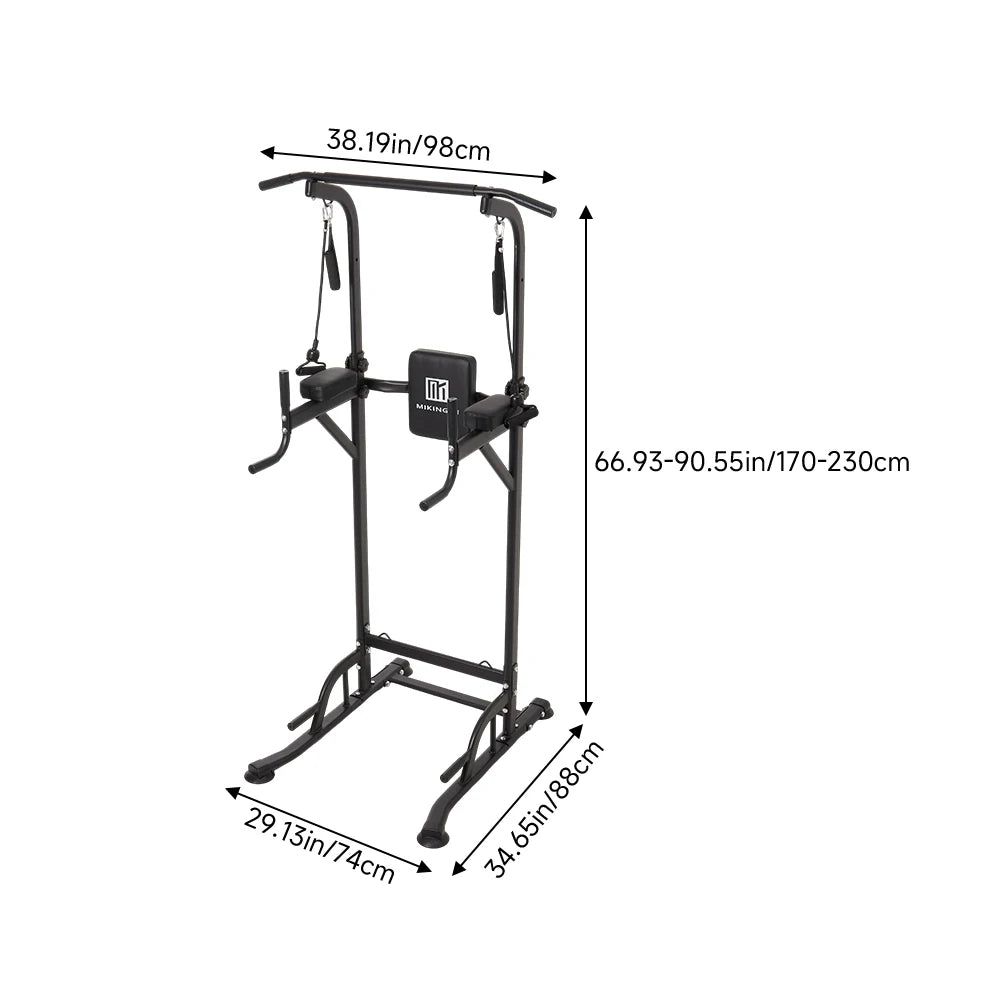 【】Multi-Functional Adjustable Height Power Tower Dip Station Pull up Bar