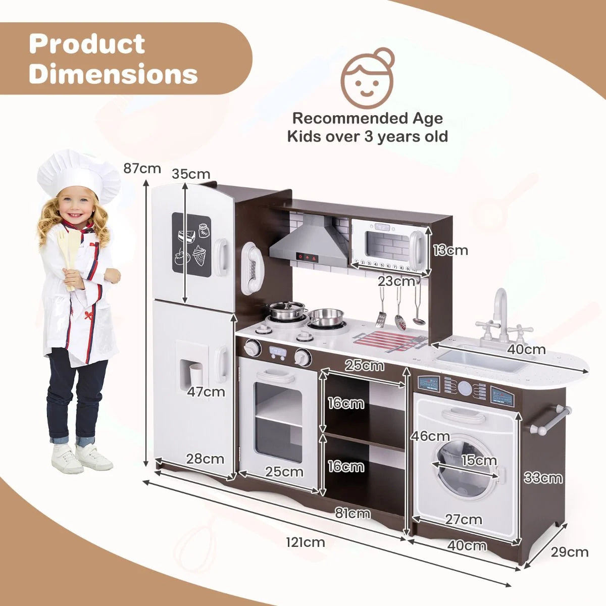 Deluxe Kids Wooden Kitchen Playset with Realistic Lights, Sounds & Ice Maker | Modern Pretend Cooking Station for Ages 3+