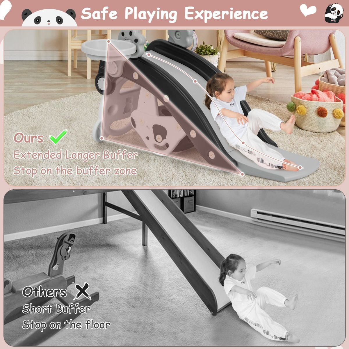 Children's Rocking Horse and Slide Set with Basketball and Ring Toss Game