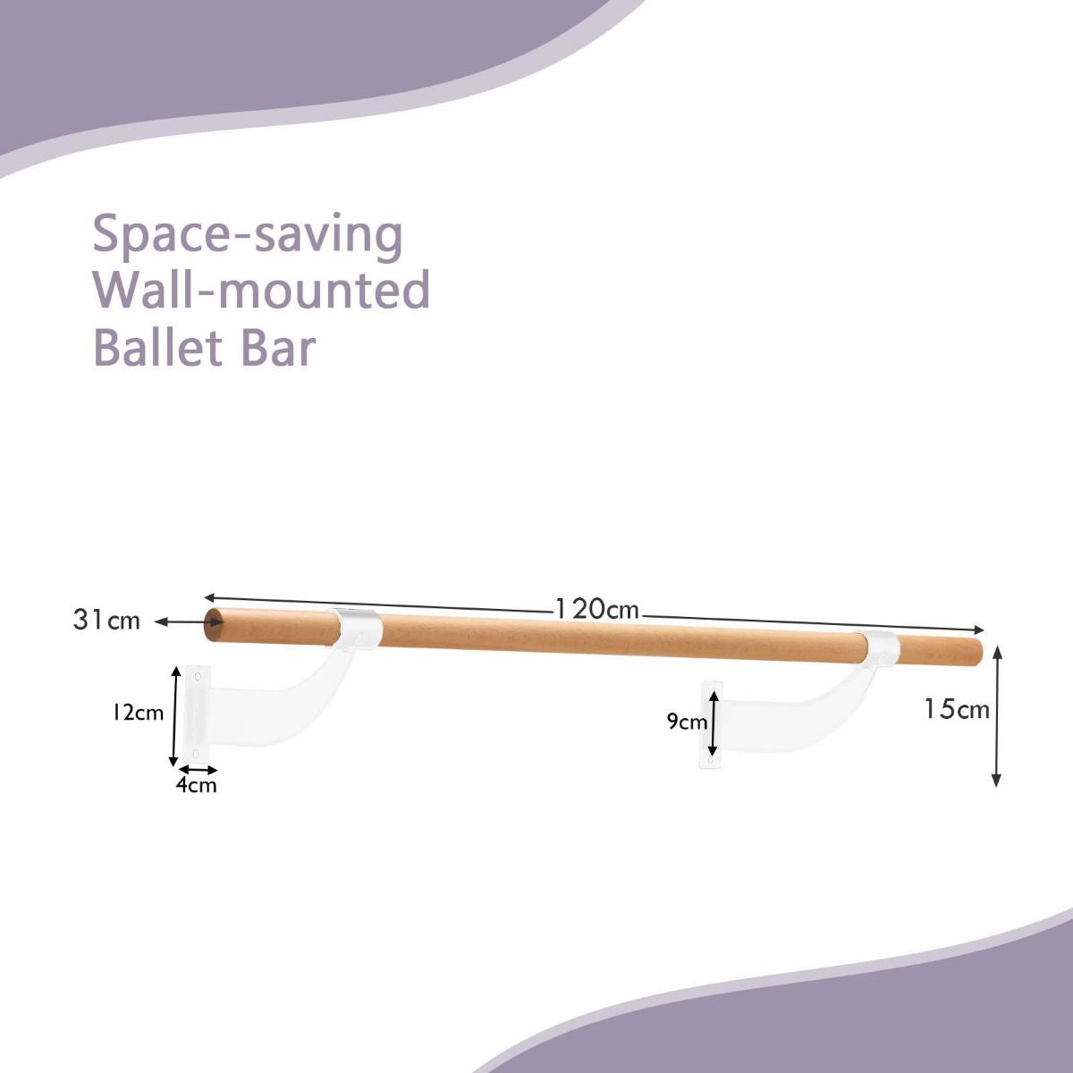 120CM Wall-Mounted Beech Wood Ballet Barre