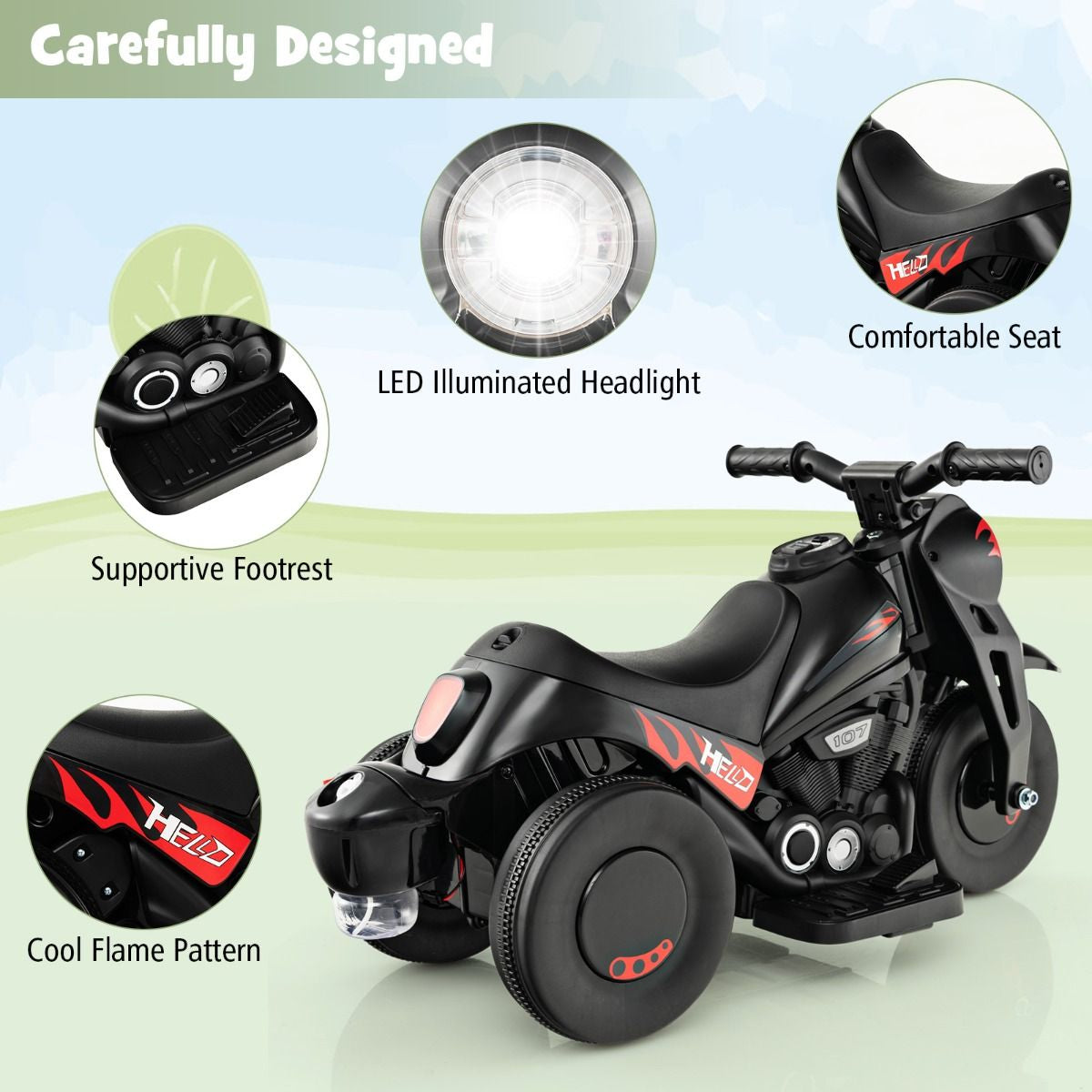 6V Electric Kids Ride-On Motorcycle with Bubble Maker