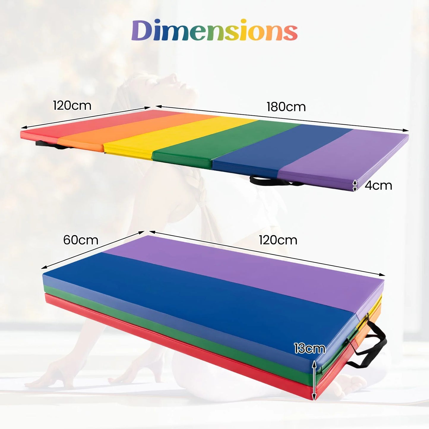 Tri-Fold Thick Tumbling Gymnastics Mat with Hook and Loop Fasteners