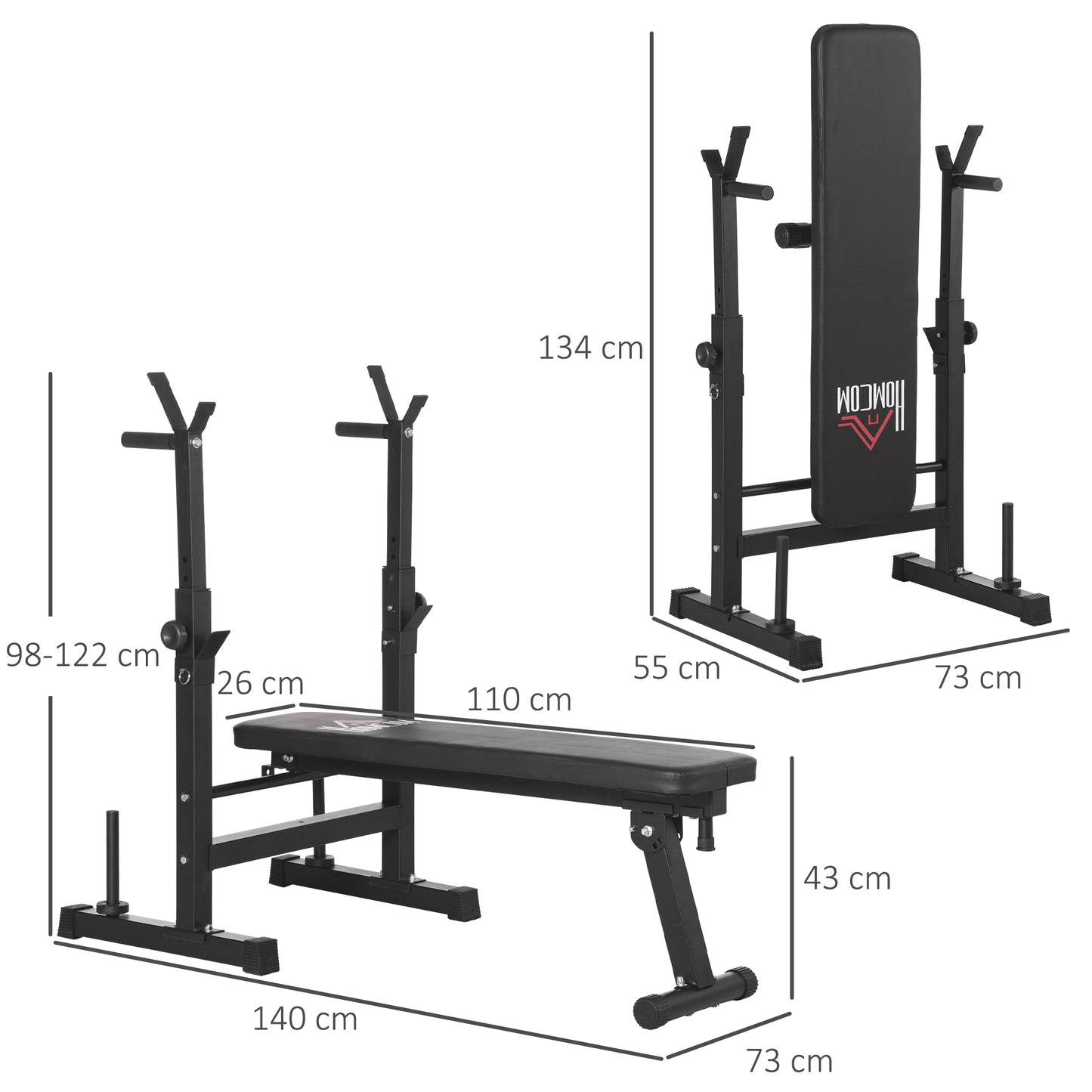 Adjustable Weight Bench with Barbell Rack & Dip Station, Foldable Home Gym Bench – Black