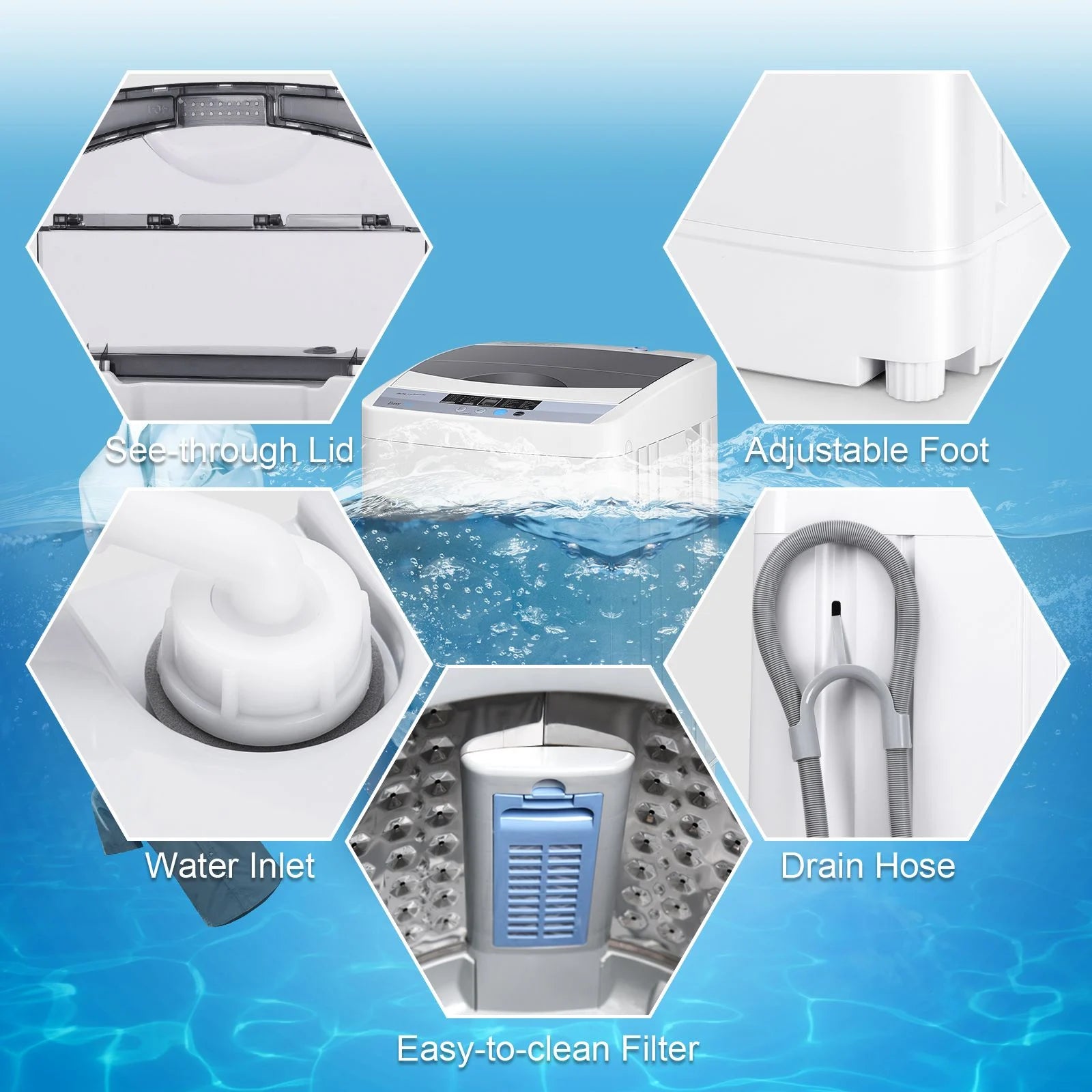 Portable Washing Machine Featuring 8 Water Levels and 10 Washing Programs