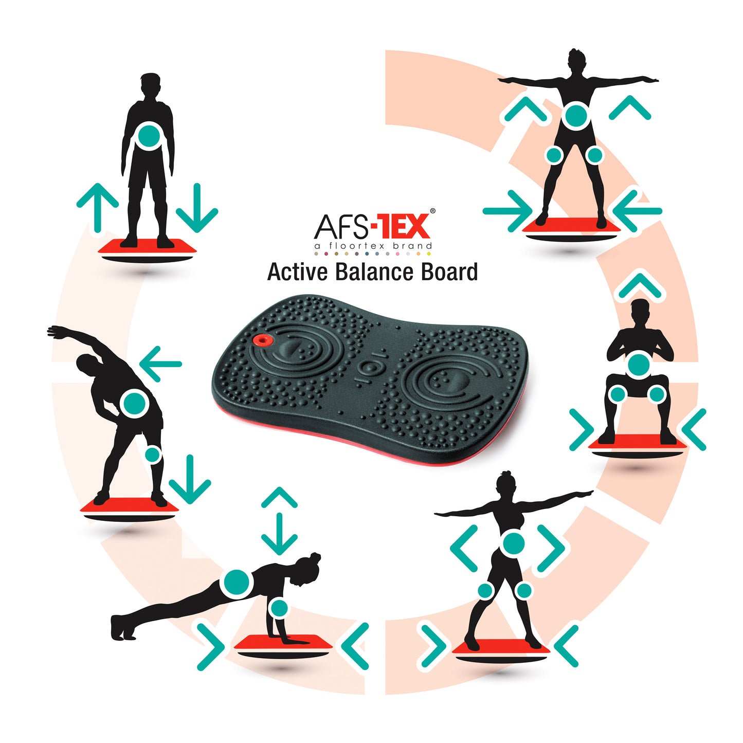 AFS-TEX® Active Balance Board – Anti-Microbial Wobble Board for Standing Desks & Exercise, 35 x 50cm, Black