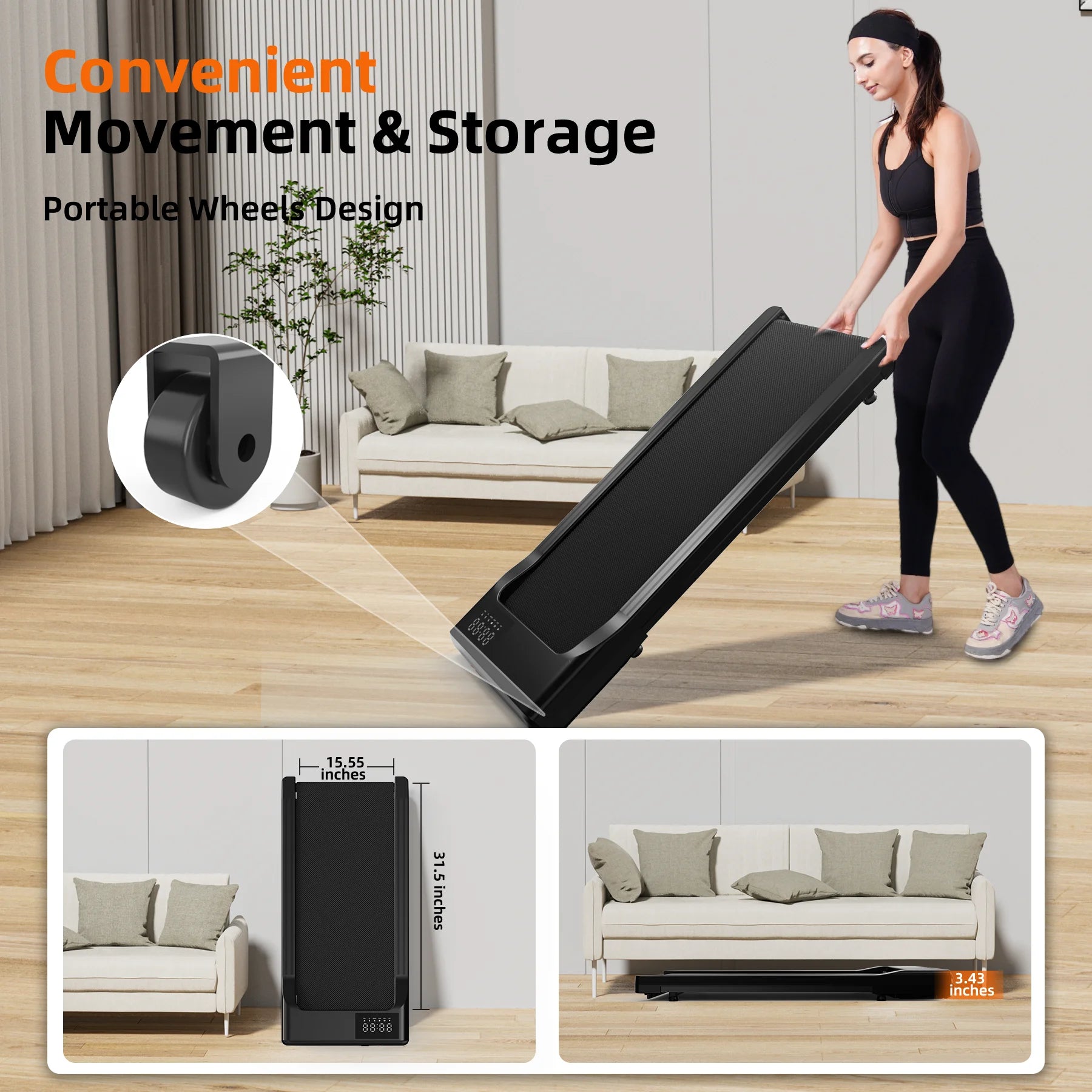 90CM Long Walking Area 200 Lb Walking Pad ,Under Desk Treadmill with Remote Control ,2 in 1 Portable Walking Treadmill for Home