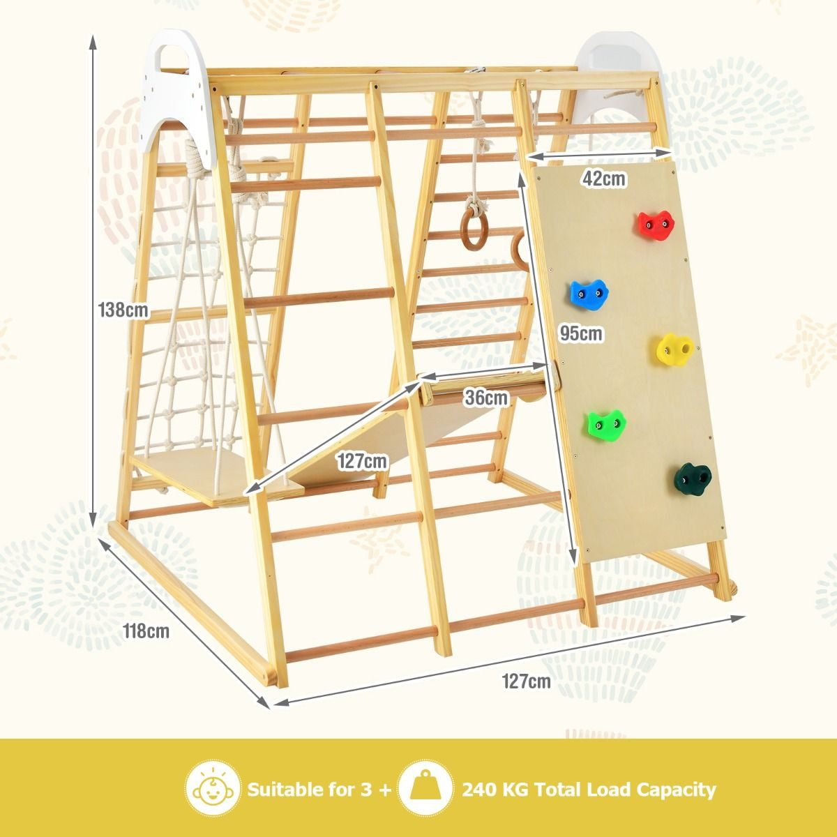 8-in-1 Wooden Jungle Gym Climber Playset with Slide, Swing & Monkey Bars | Indoor Kids Play Tower