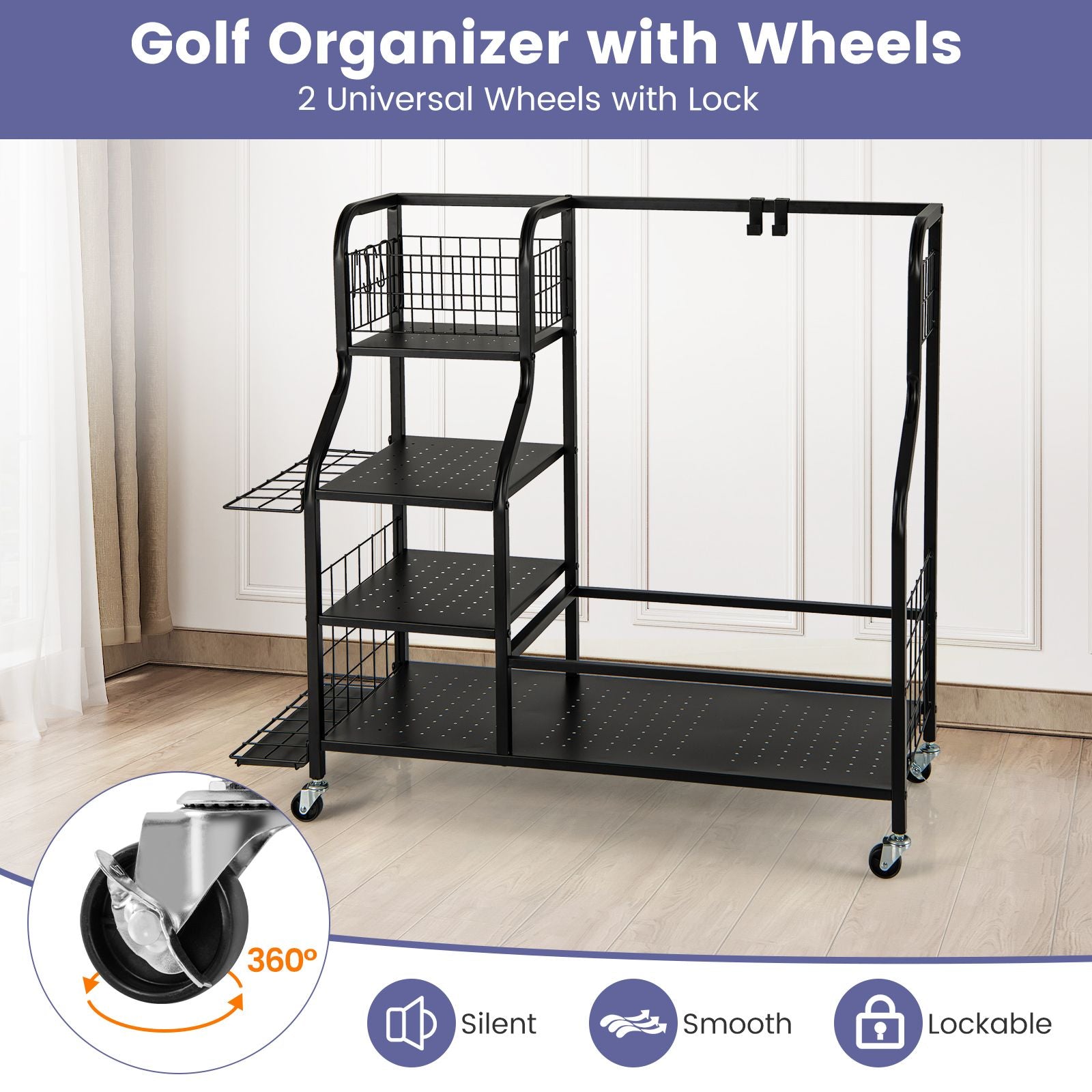 5-in-1 Golf Bag Storage Organizer with Integrated Storage Basket