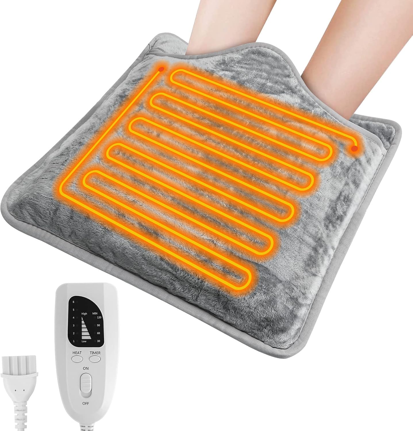 Electric Heated Foot Warmer, 74X40Cm Fast Heating Foot Warmer Pad, Washable Feet Warmer with 6 Levels Temp & 4 Timers, Fast Heating Pad for Back Pain Relief, Hands, Shoulders, Abdomen