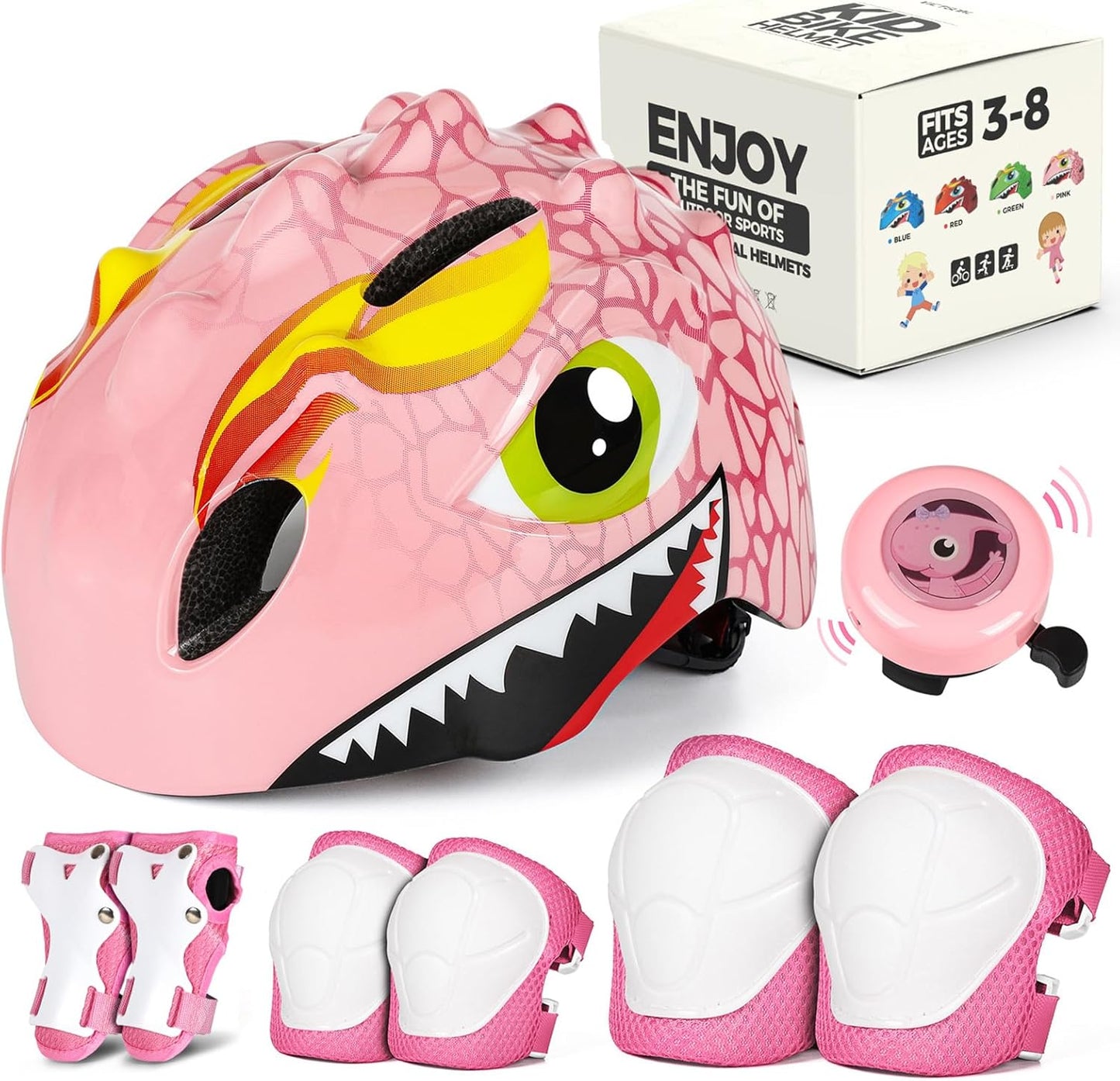 Kids 3D Cartoon Bike Helmet – Lightweight Adjustable Safety Helmet for Boys & Girls (Ages 3–8) | Cycling, Skating, and Scooting | Optional Set with Pads & Bell