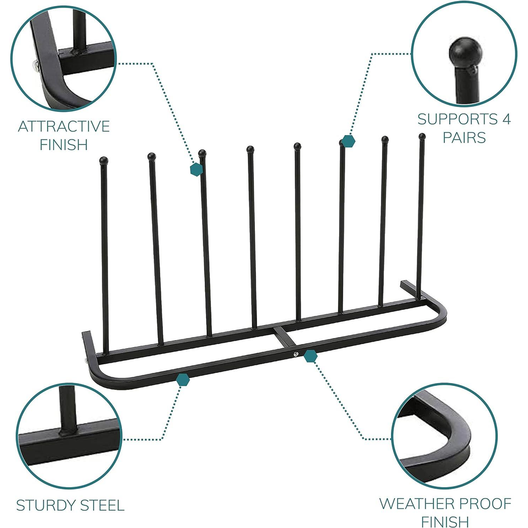 Black Metal Boot Rack – 4 Pair Welly & Shoe Storage Stand, Powder-Coated Steel