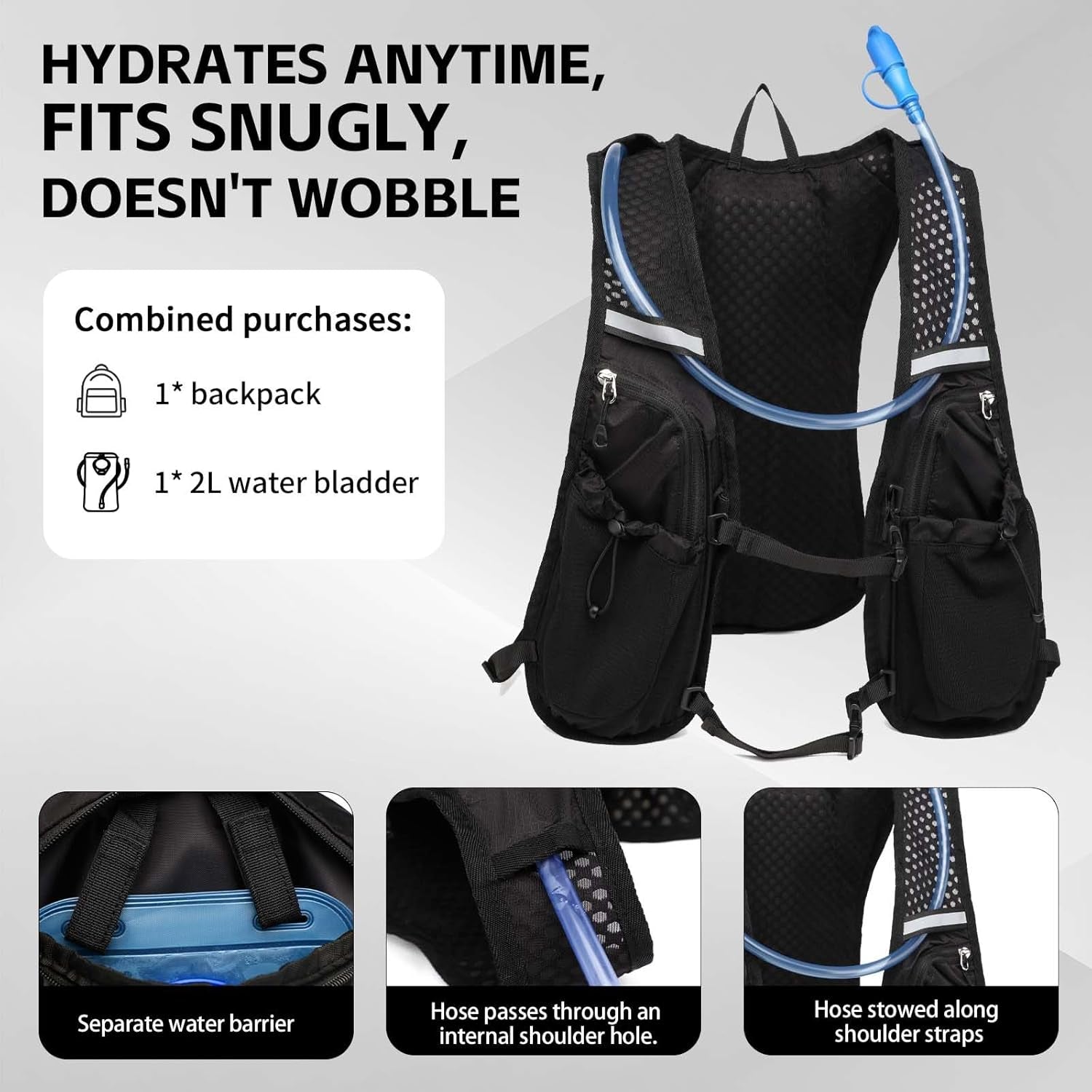 Hydration Backpack with 2L Bladder | Lightweight Running & Cycling Vest for Men & Women | Breathable Marathon, Hiking & Outdoor Sports Pack