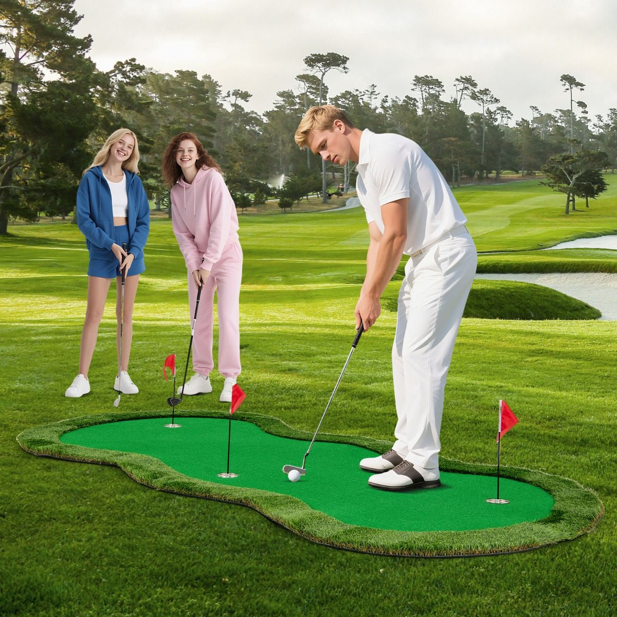 5 x 10 ft Professional Golf Practice Mat with Three Holes and Included Golf Balls for Home Use