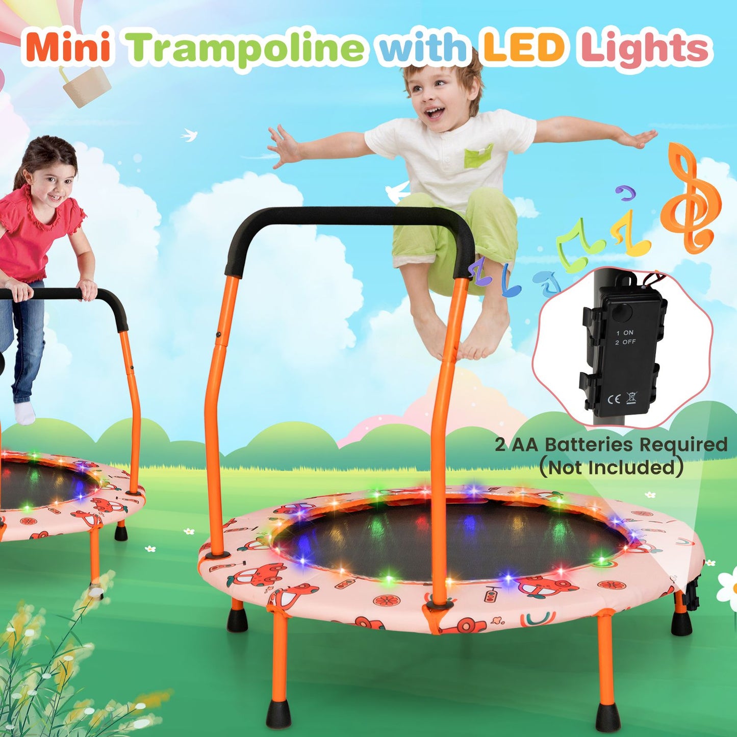 Children's Mini Trampoline with LED Lights and Safety Handle