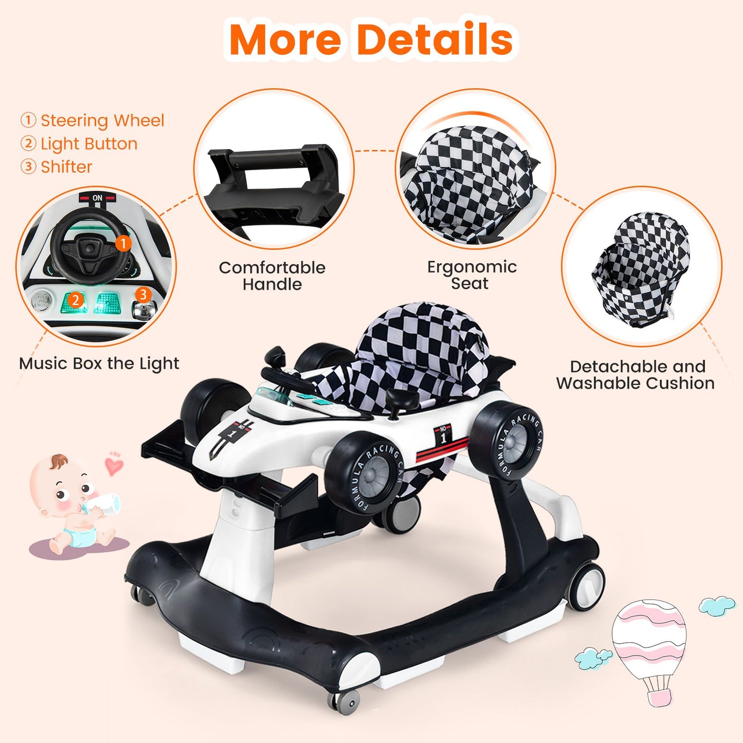 4-in-1 Adjustable Height and Speed Baby Push Walker