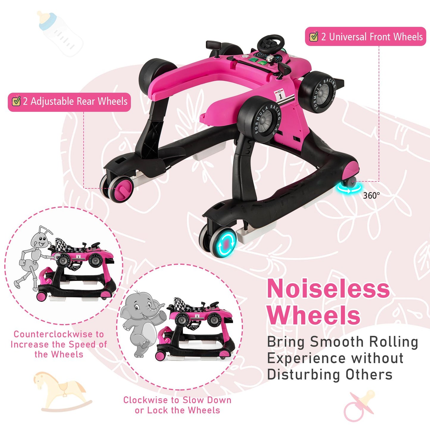 4-in-1 Adjustable Height and Speed Baby Push Walker