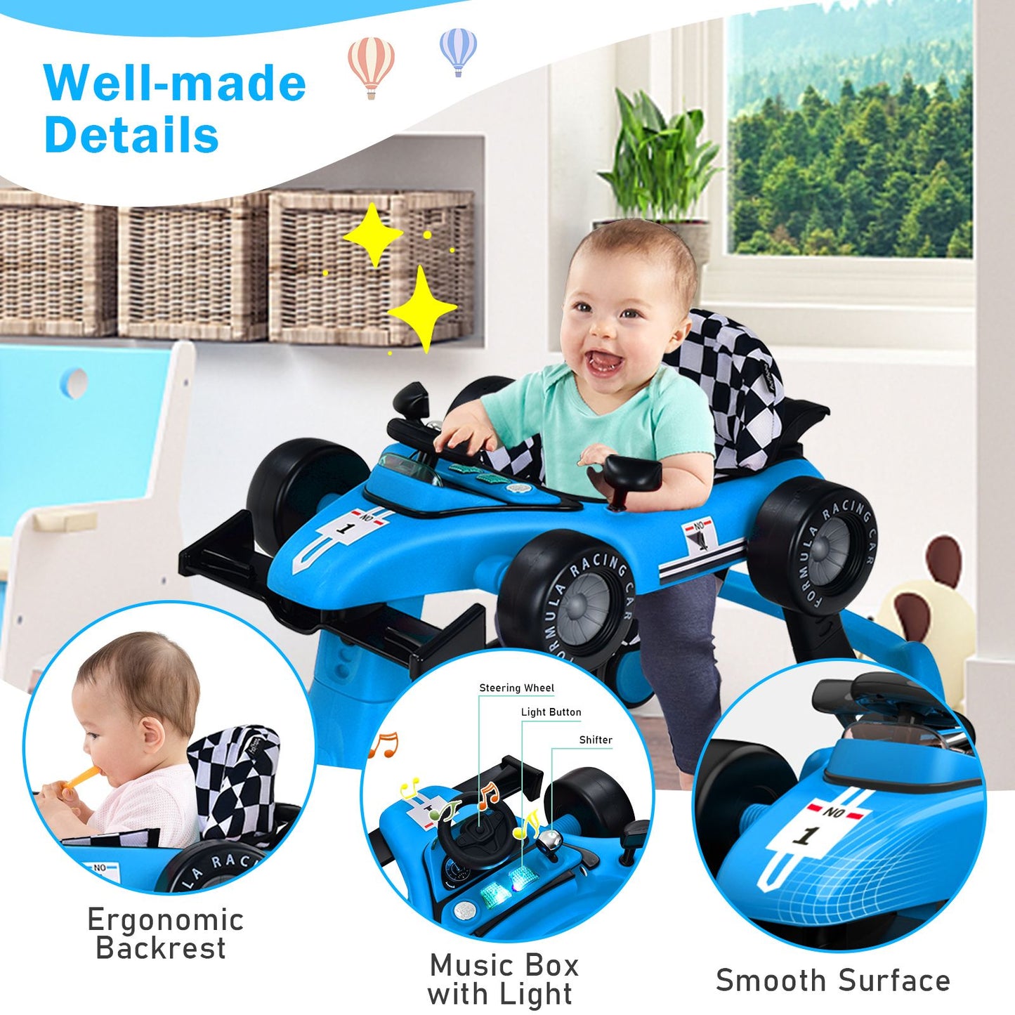 4-in-1 Adjustable Height and Speed Baby Push Walker