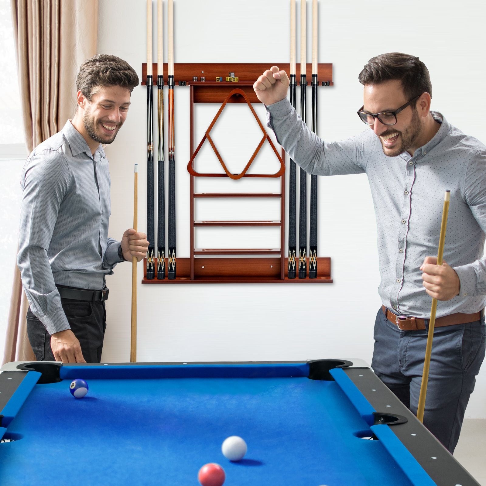 Wall-Mounted Pool Cue Rack for Billiards