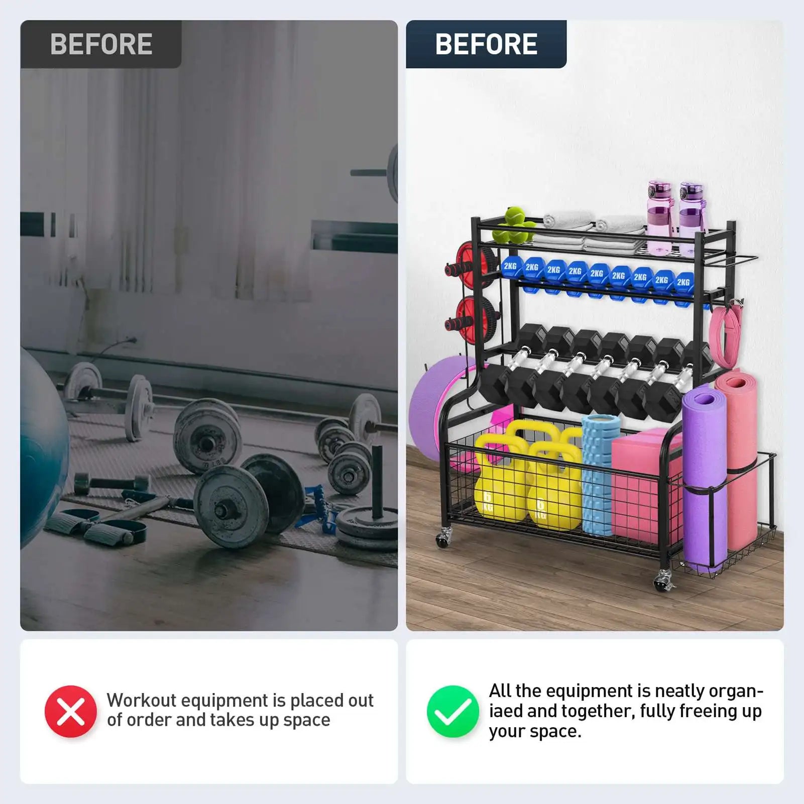 New Dumbbell Storage Rack Weight Rack Gym Accessories with Caster Wheels Home Gym Storage Organizer for Fitness Equipment