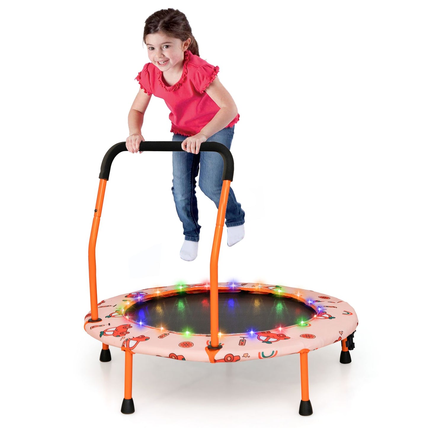 Children's Mini Trampoline with LED Lights and Safety Handle