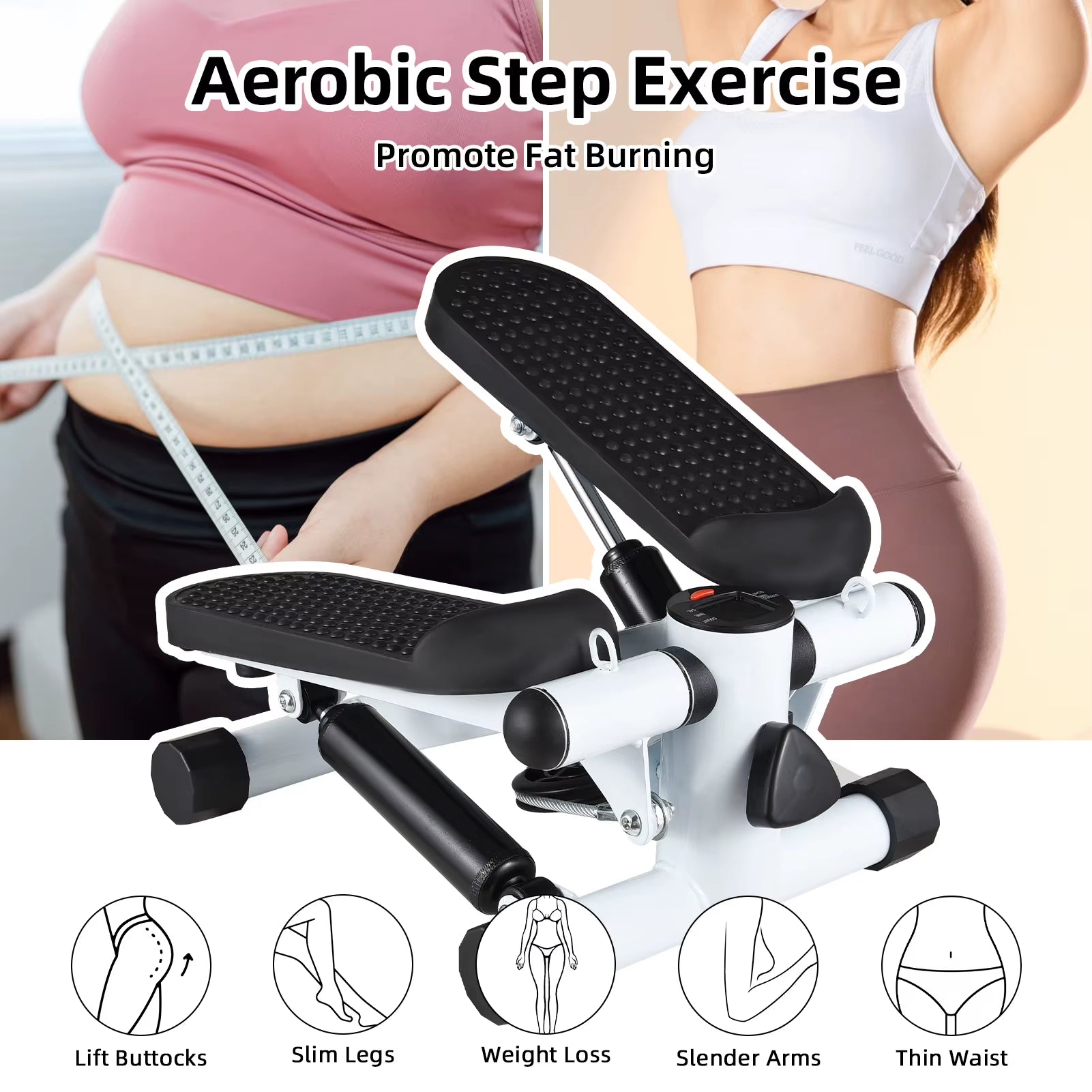 Stepper Exercise Machine 100Kg Stair Stepper Mini Stepper for Exercise at Home with Resistance Bands LCD Display for Fitness