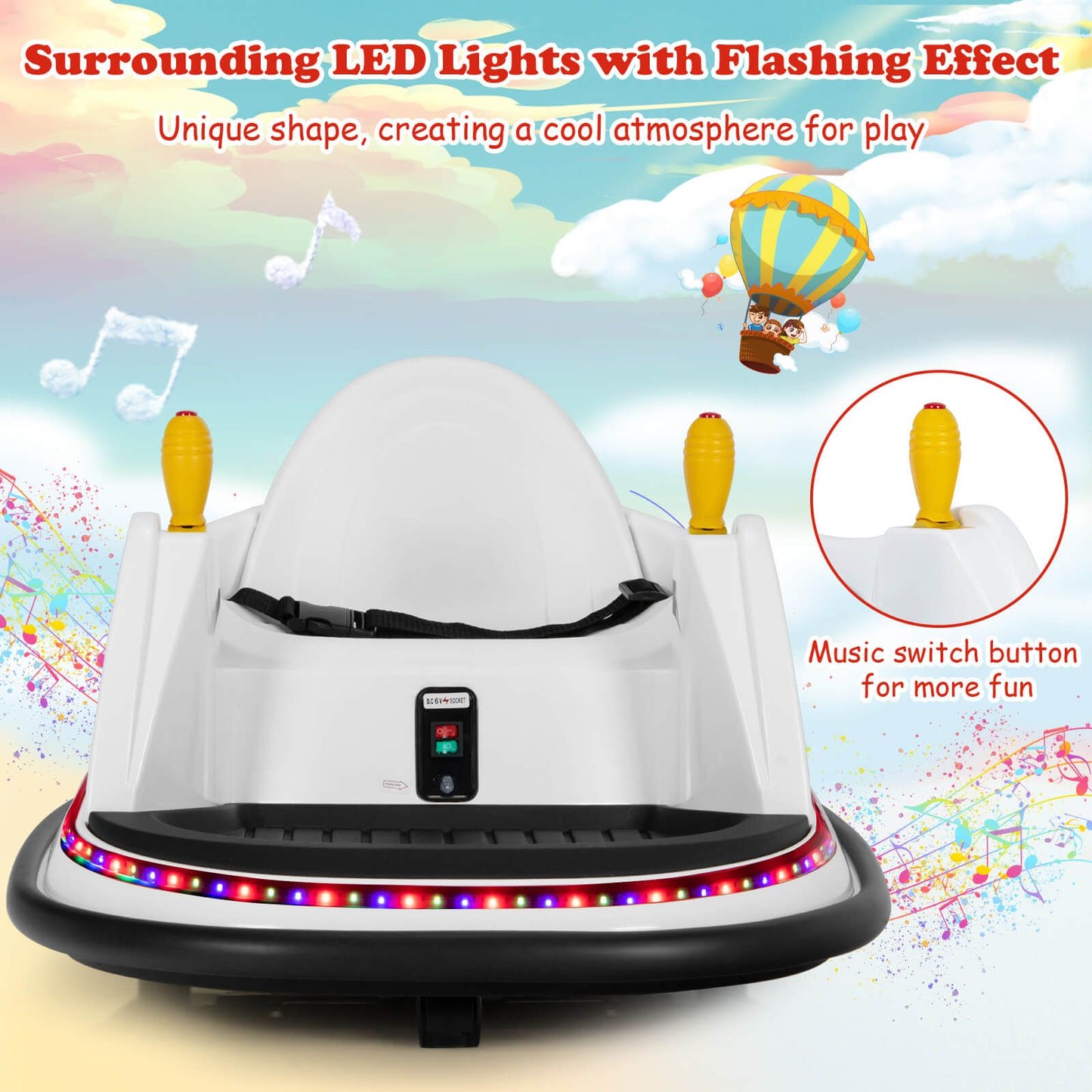 Children's Ride-On Bumper Car with Vibrant Flashing Lights and Music