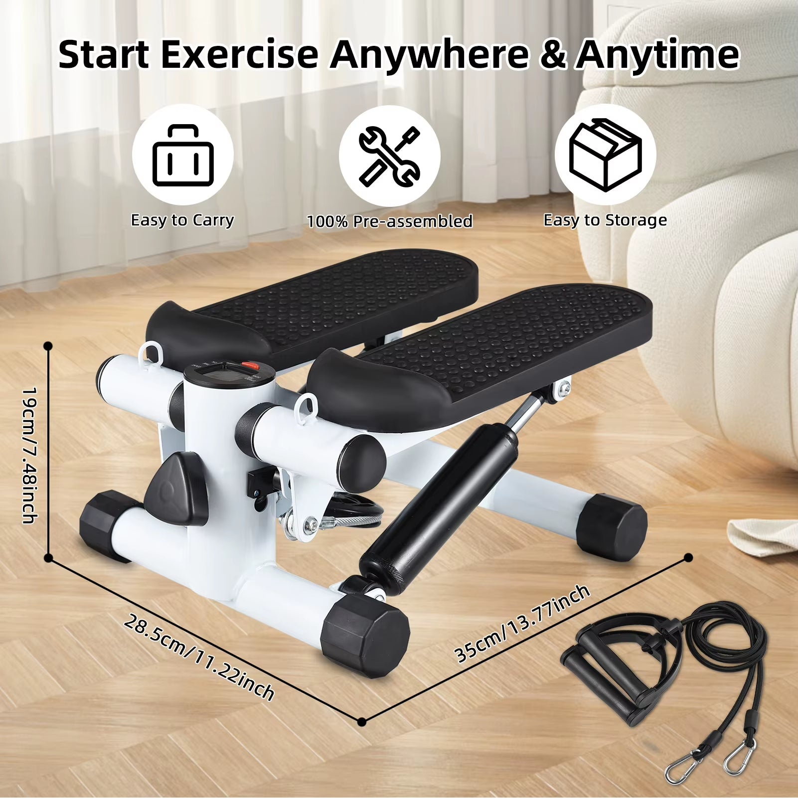 Stepper Exercise Machine 100Kg Stair Stepper Mini Stepper for Exercise at Home with Resistance Bands LCD Display for Fitness