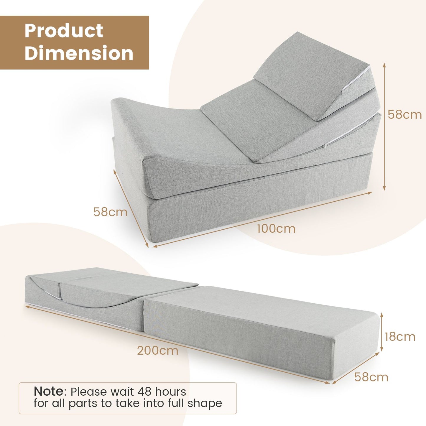 Convertible Sofa Bed with High-Density Foam Mattress