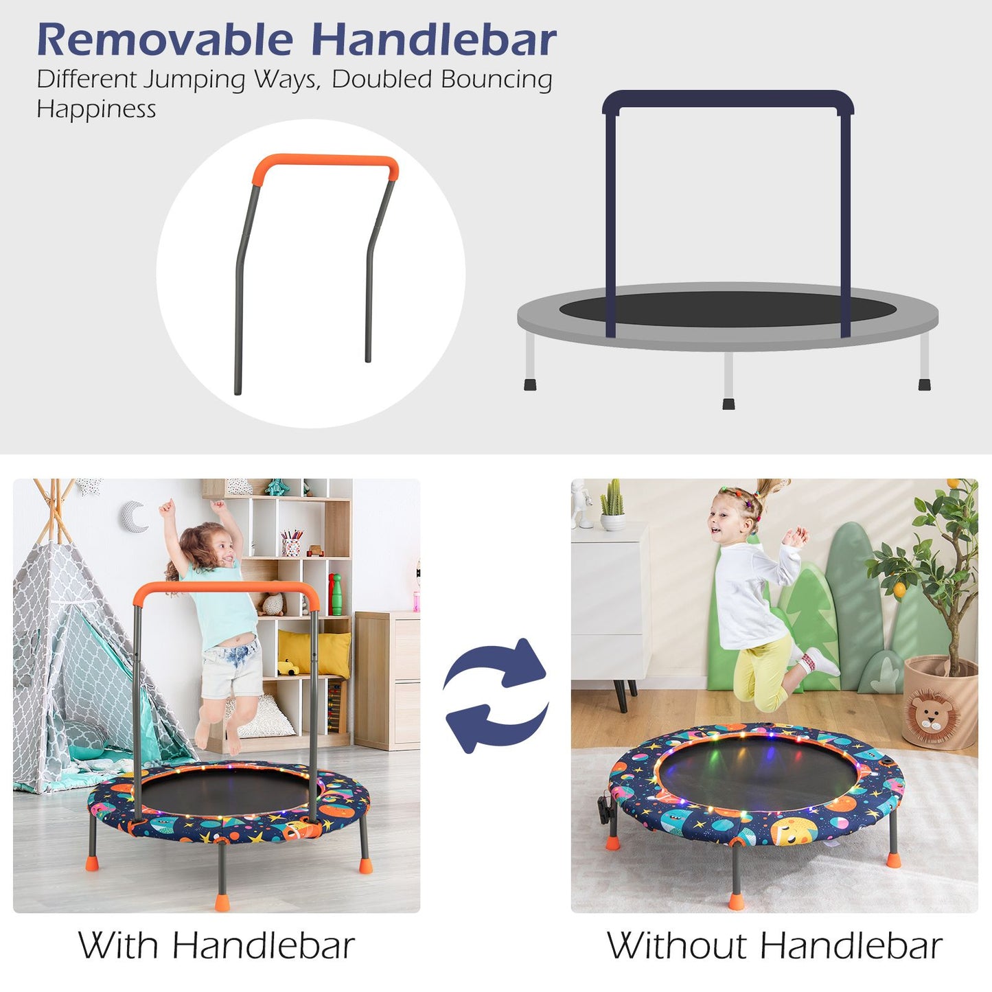 Children's Mini Trampoline with LED Lights and Safety Handle