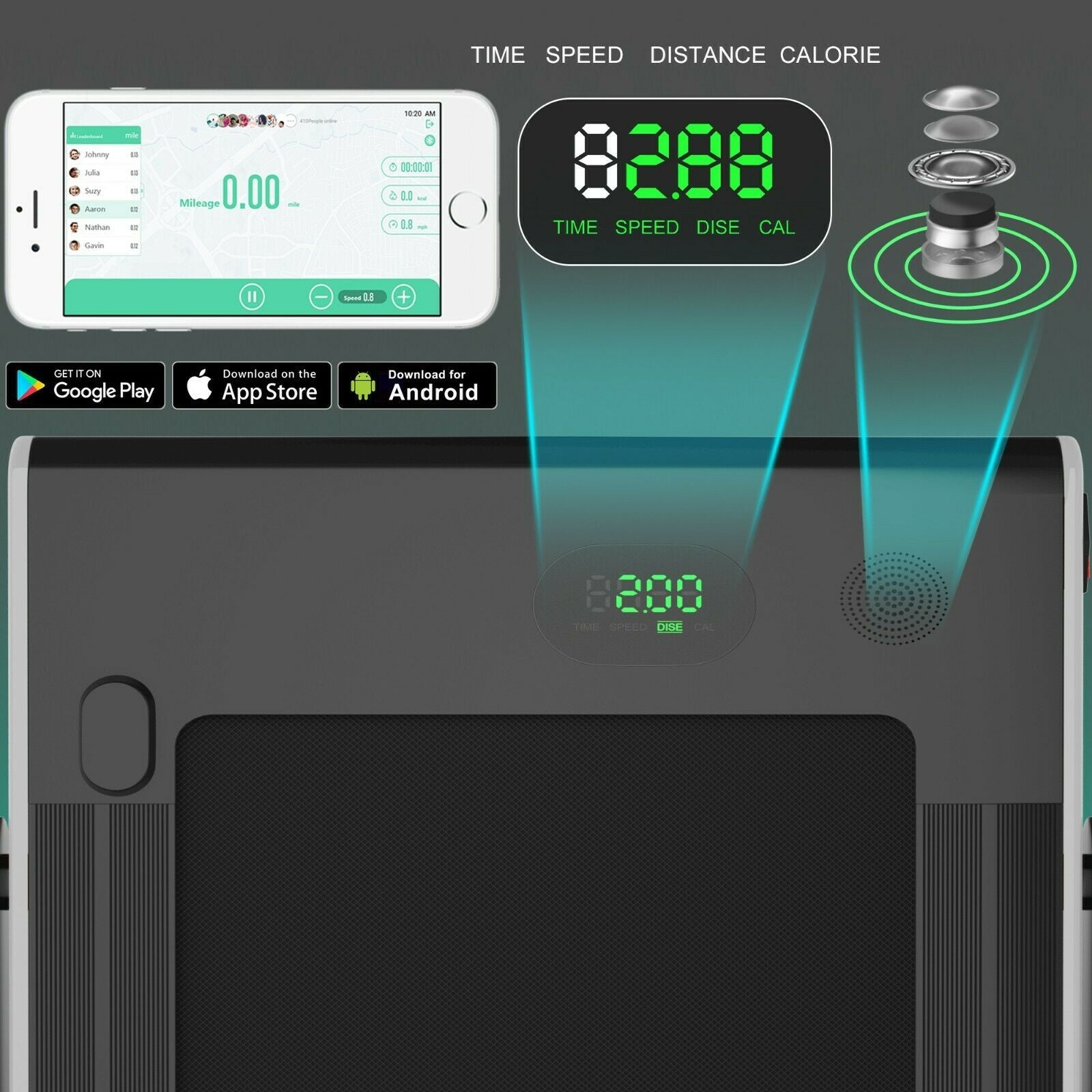 1-12Kph Folding Electric Treadmill with Bluetooth Capability