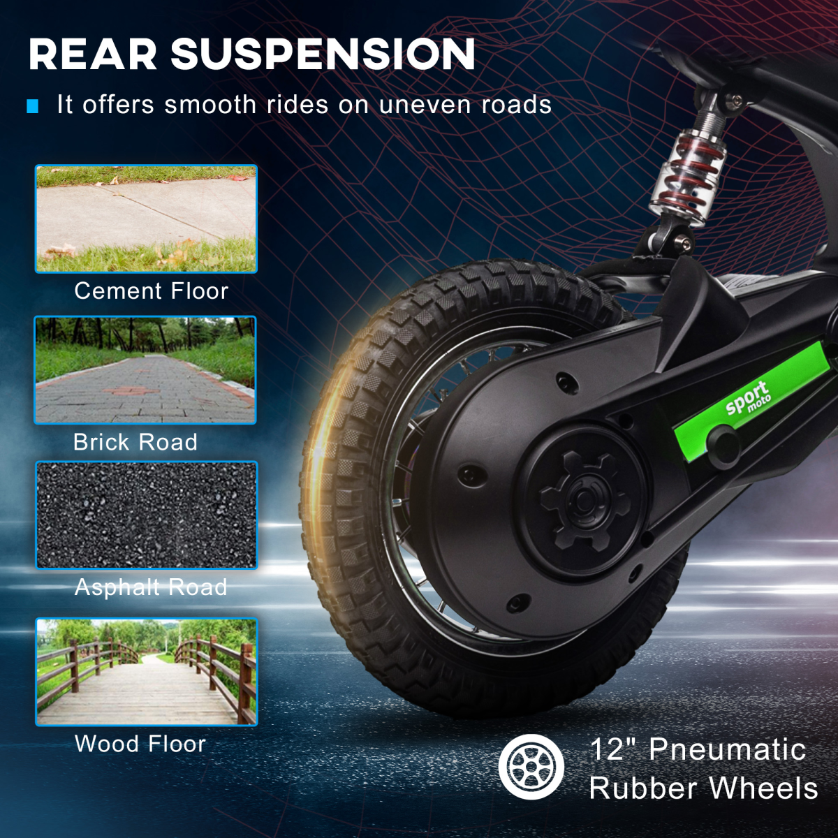 24V Kids Electric Motorbike with Twist Grip Throttle, Lights, Music & Horn – Green