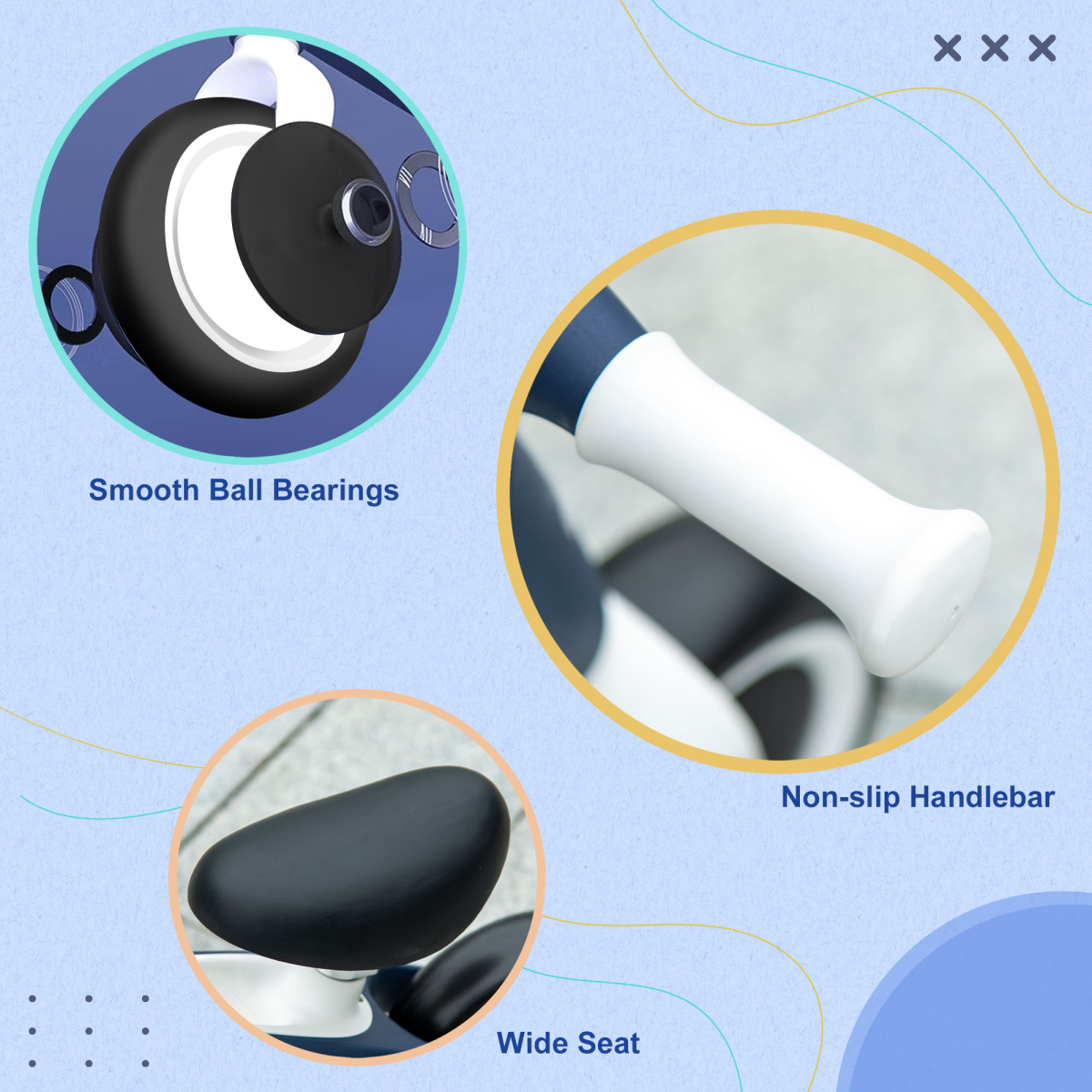 AIYAPLAY Baby Balance Bike – Adjustable Seat, Wide Wheels & Safe Design for Toddlers (Blue) - All Round Fitness