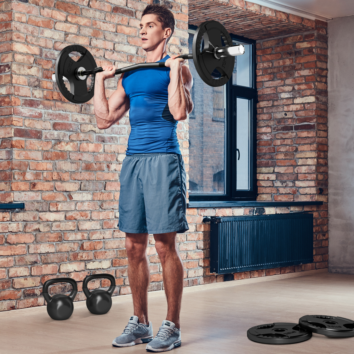 120cm EZ Curl Barbell Bar with Spring Clips – 8kg, Fits 5cm Olympic Weight Plates - All Round Fitness